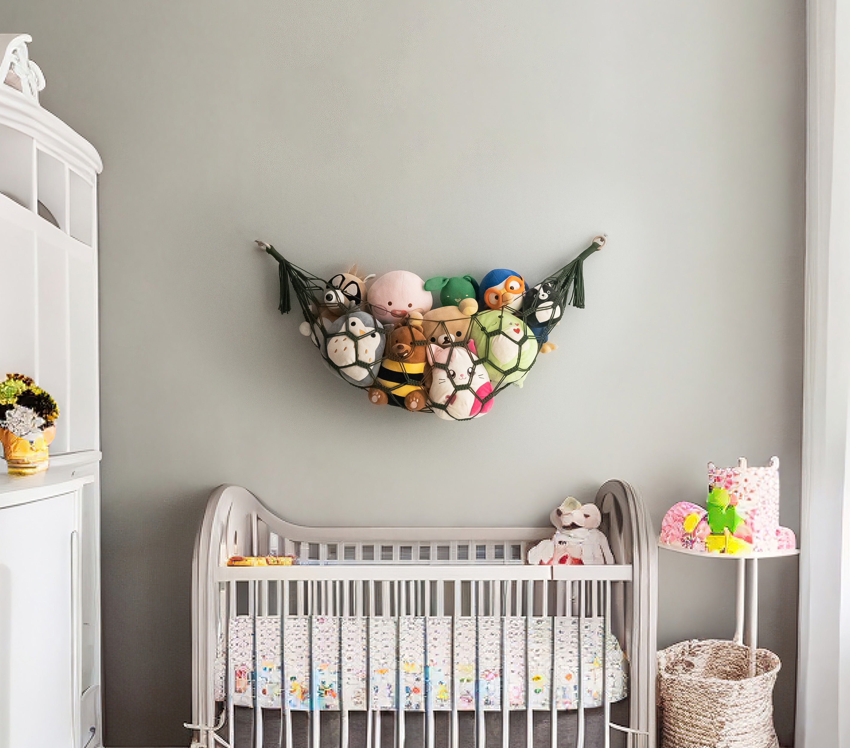 Macrame Toy Hammock for Stuffed Toys - Plush Rope Wall Organizer I25