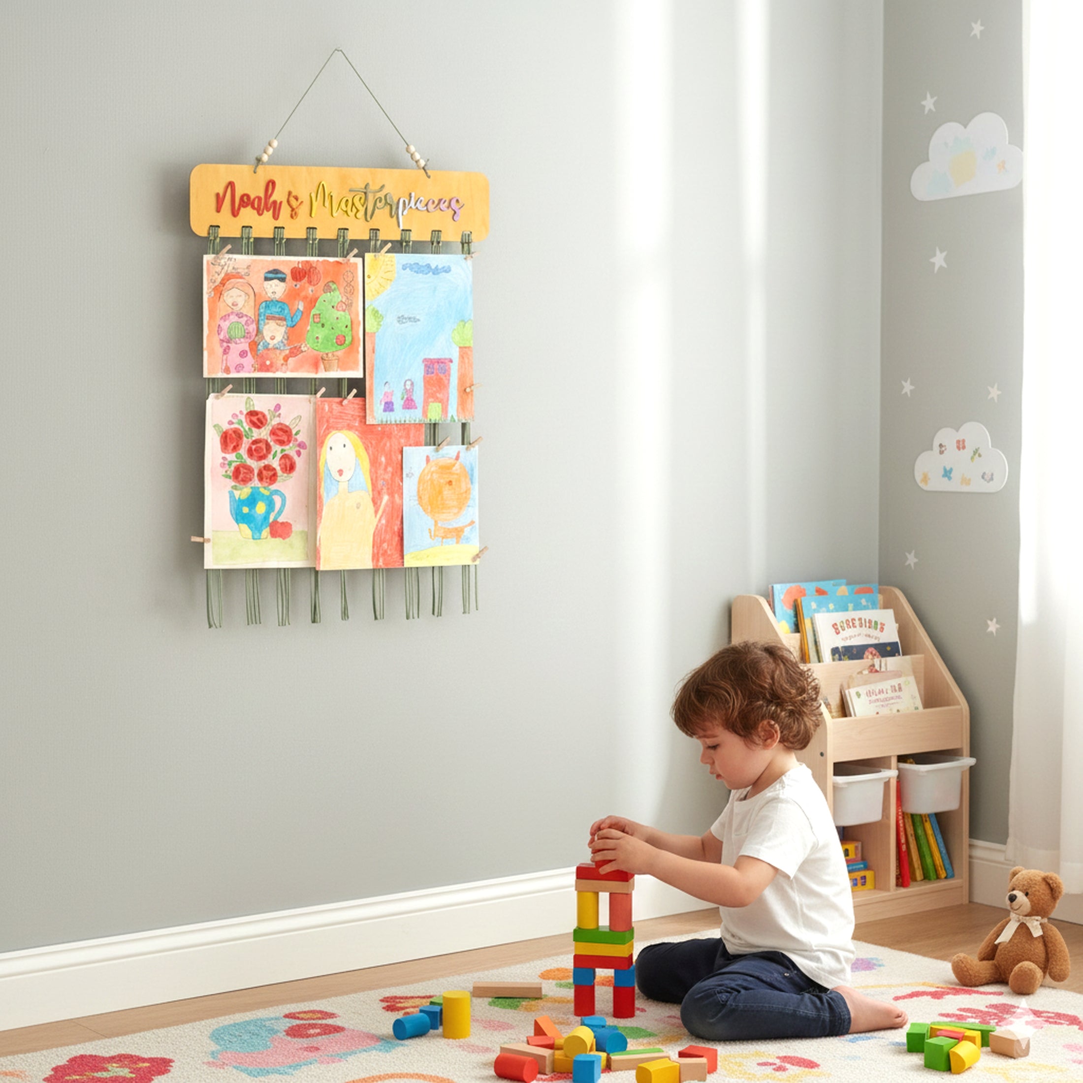 Personalized Kids' Art Display Hanger – Macrame Wall Organizer I28