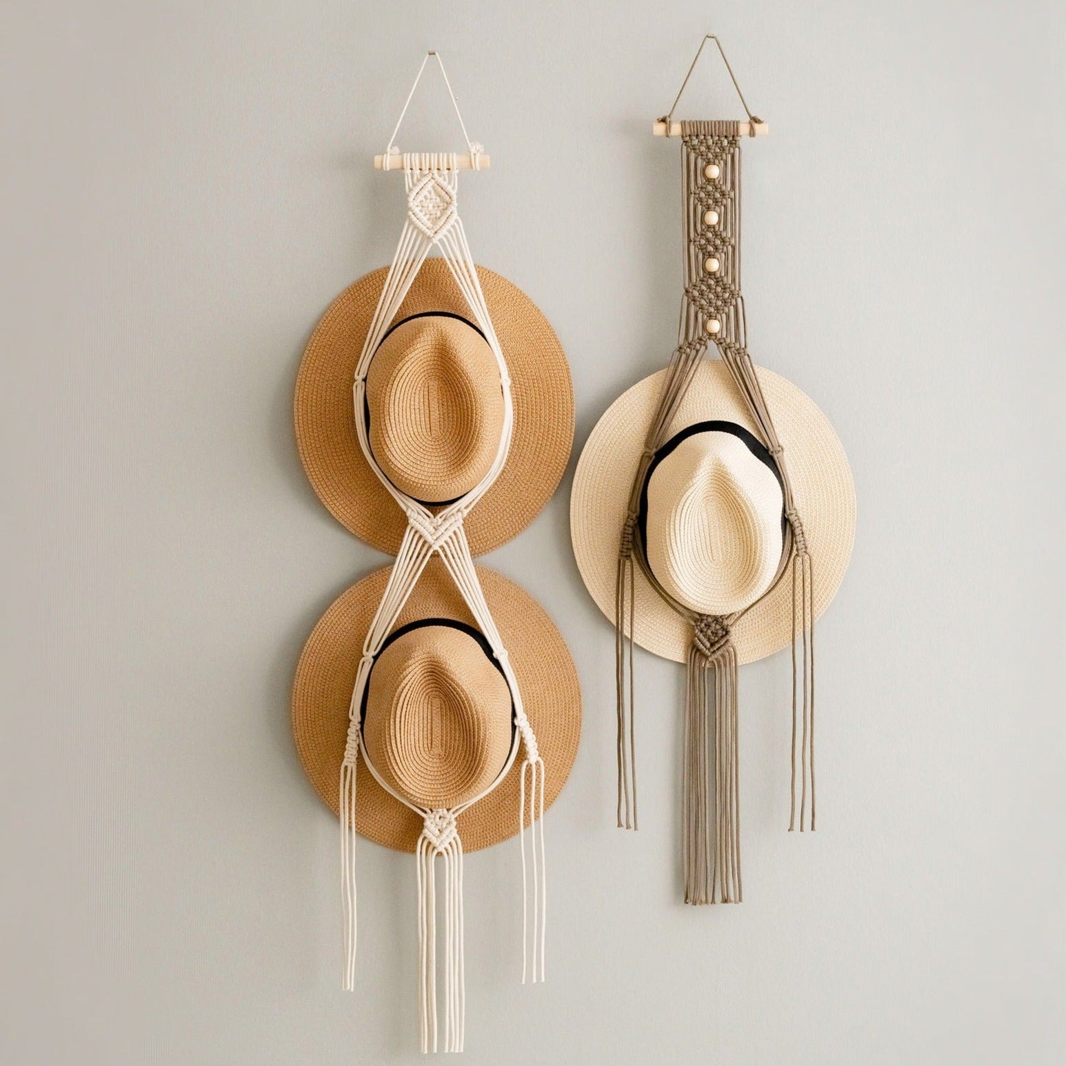 Macrame Hat Hanger – Boho Wall Organizer for Hats & Accessories I45