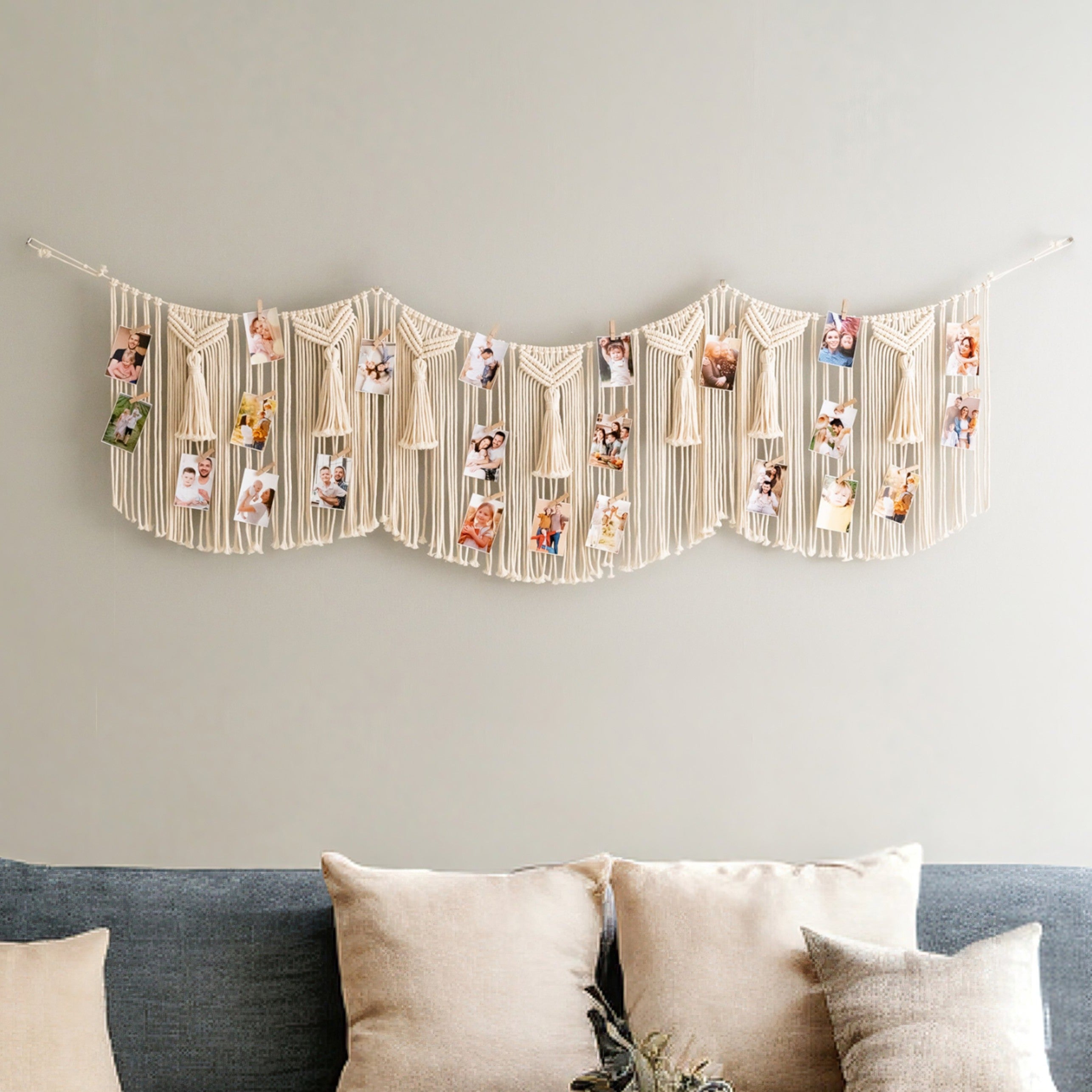 Macrame Photo Display Garland – Extra Long Wall Hanging I77