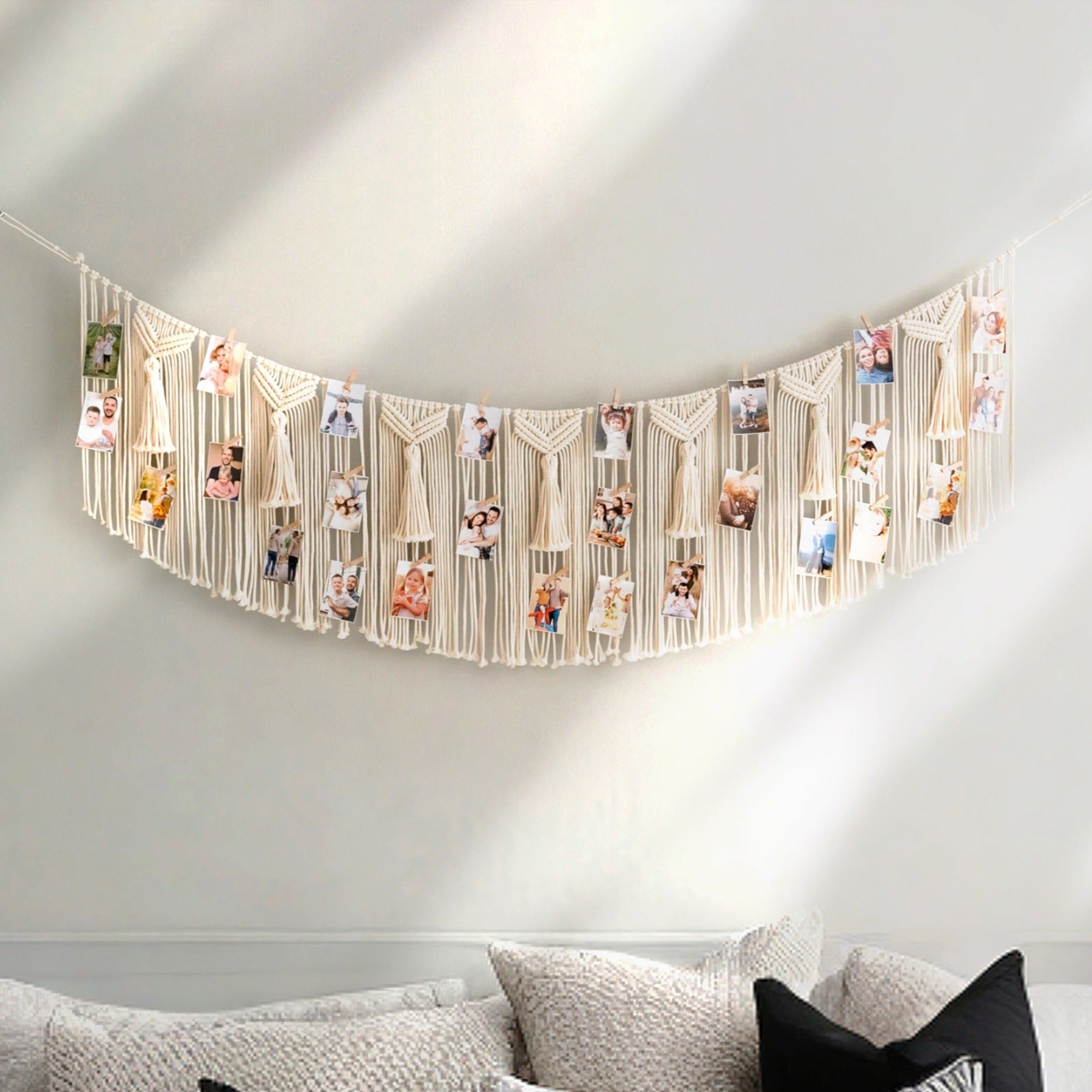 Macrame Photo Display Garland – Extra Long Wall Hanging I77