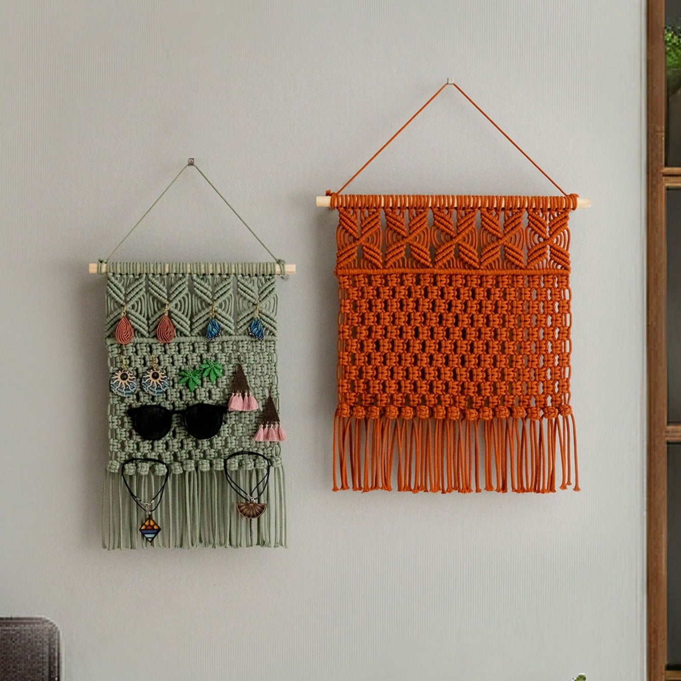 Macrame Earring Holder - Boho Jewelry Organizer Wall Hanging I80
