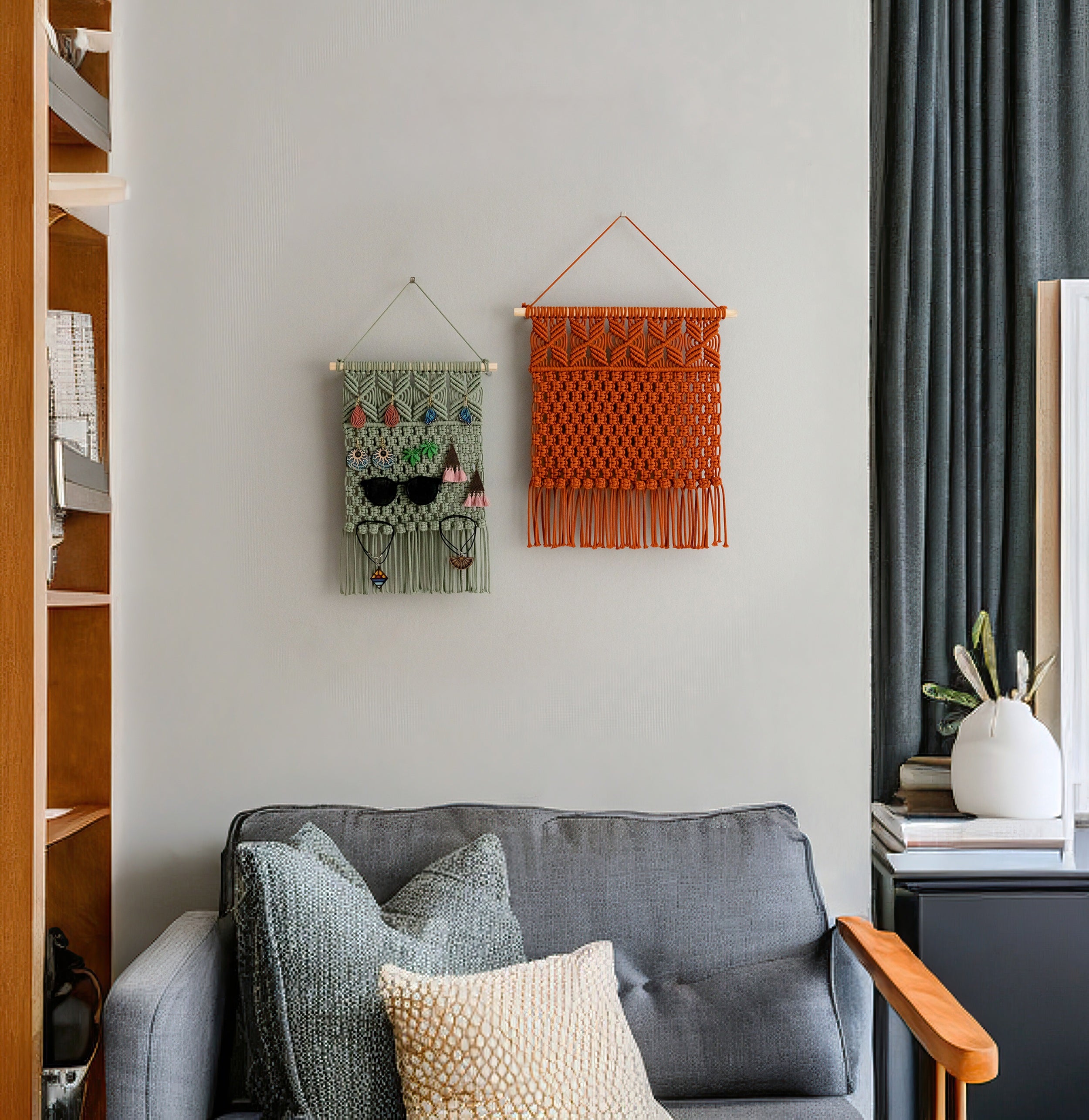 Macrame Earring Holder - Boho Jewelry Organizer Wall Hanging I80