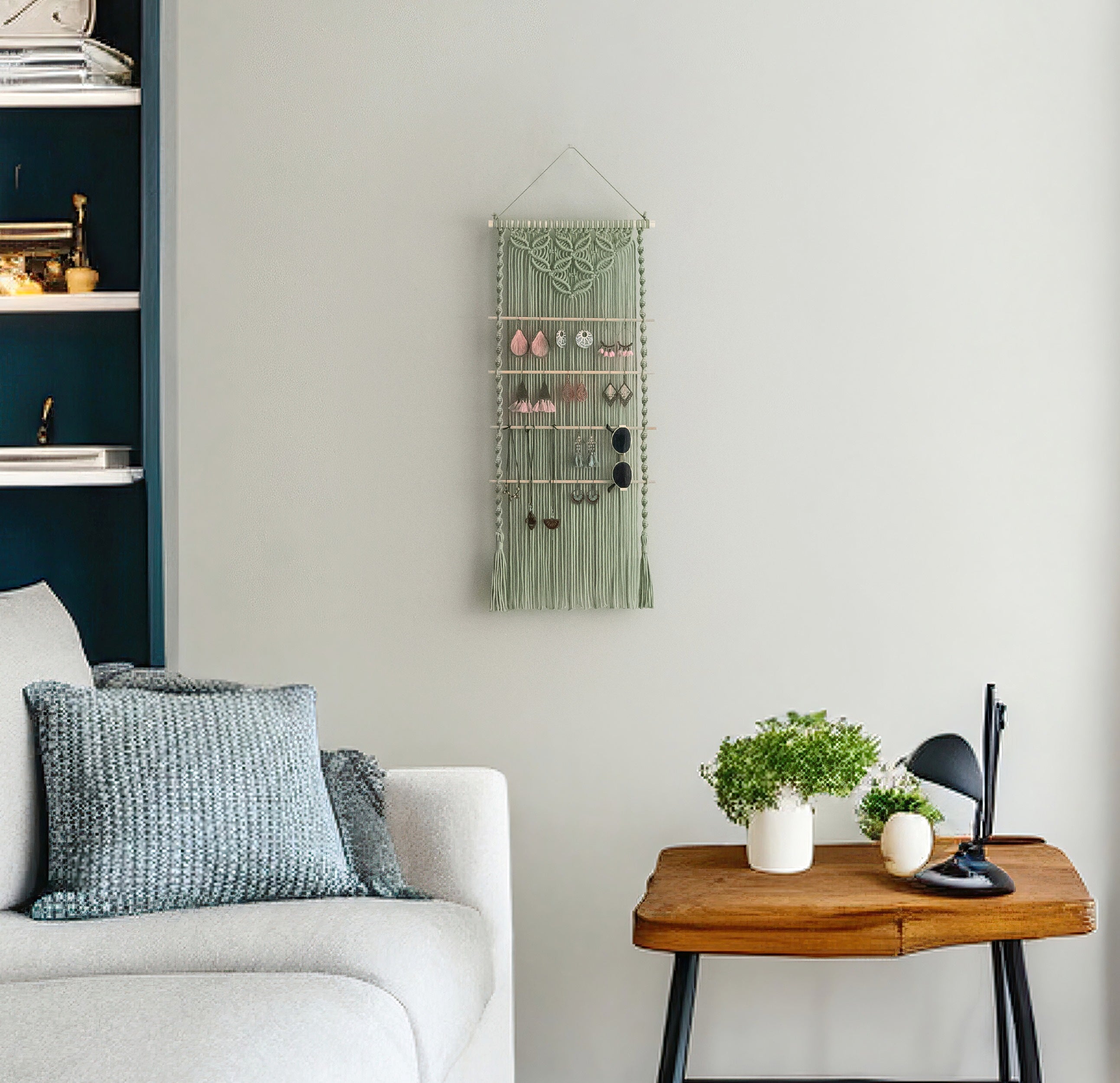 Macrame Jewelry Hanger with macrame cord for Earring Holder Wall Organizer I81