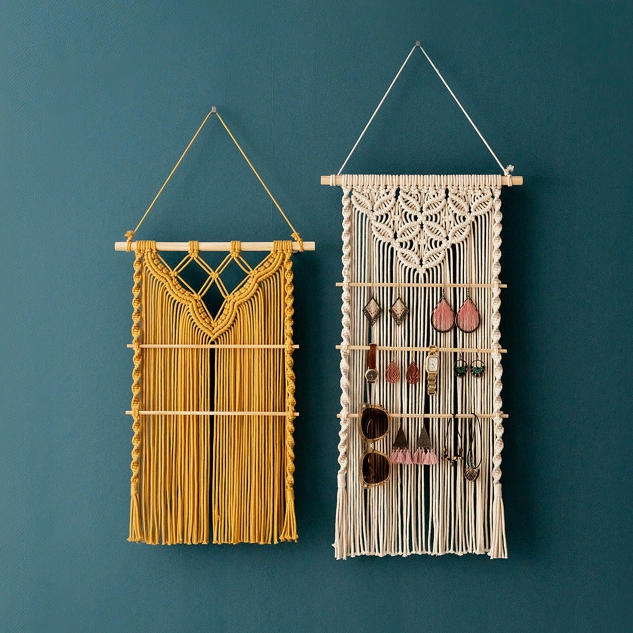 Macrame Earring Holder – Boho Jewelry Organizer Wall Hanging I81