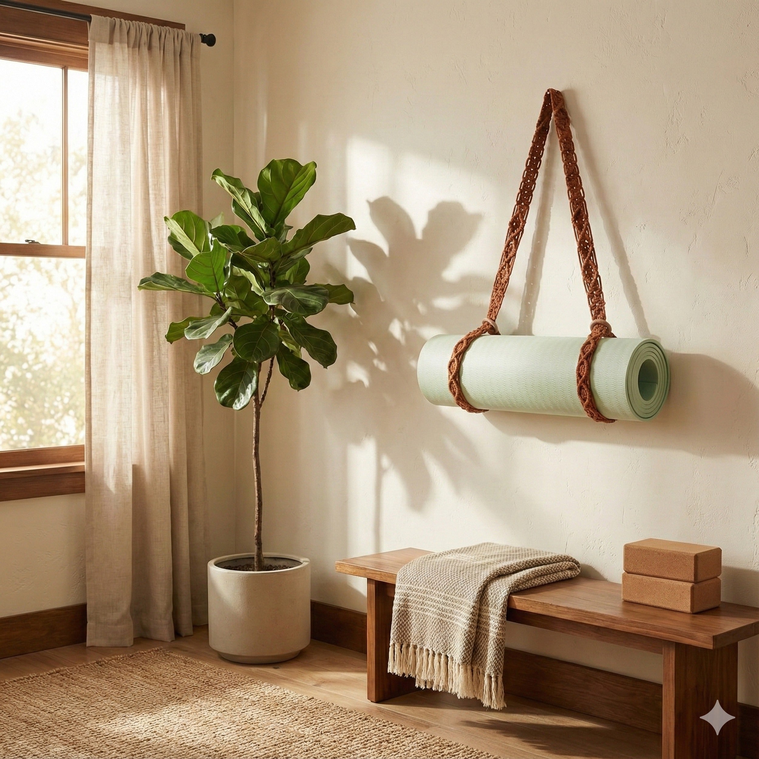 Macrame Yoga Mat Strap with Wooden Ring for Yoga Mat Holder I83