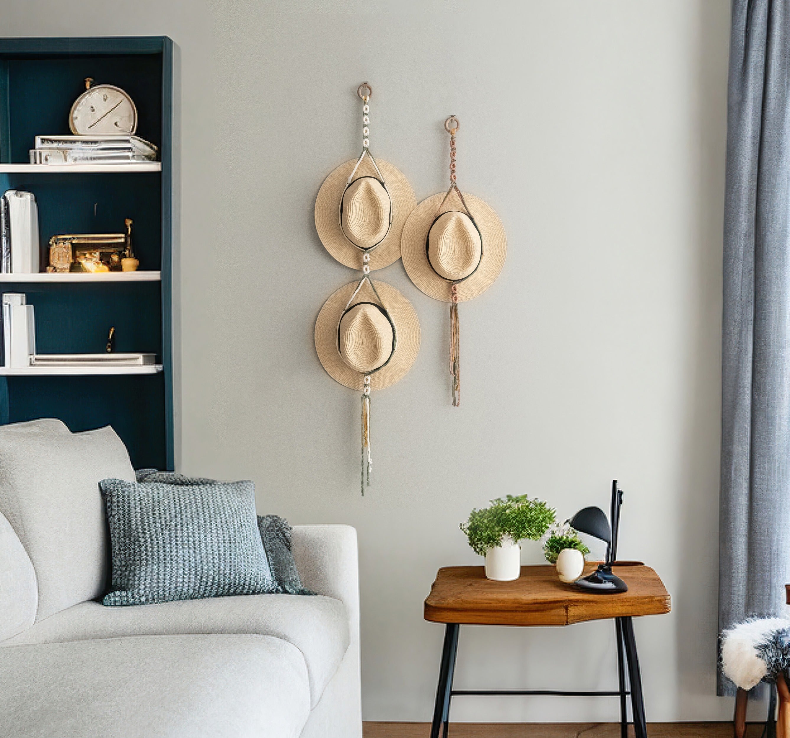 Floral Macrame Hat Hanger – Boho Wall Organizer with Daisies I89