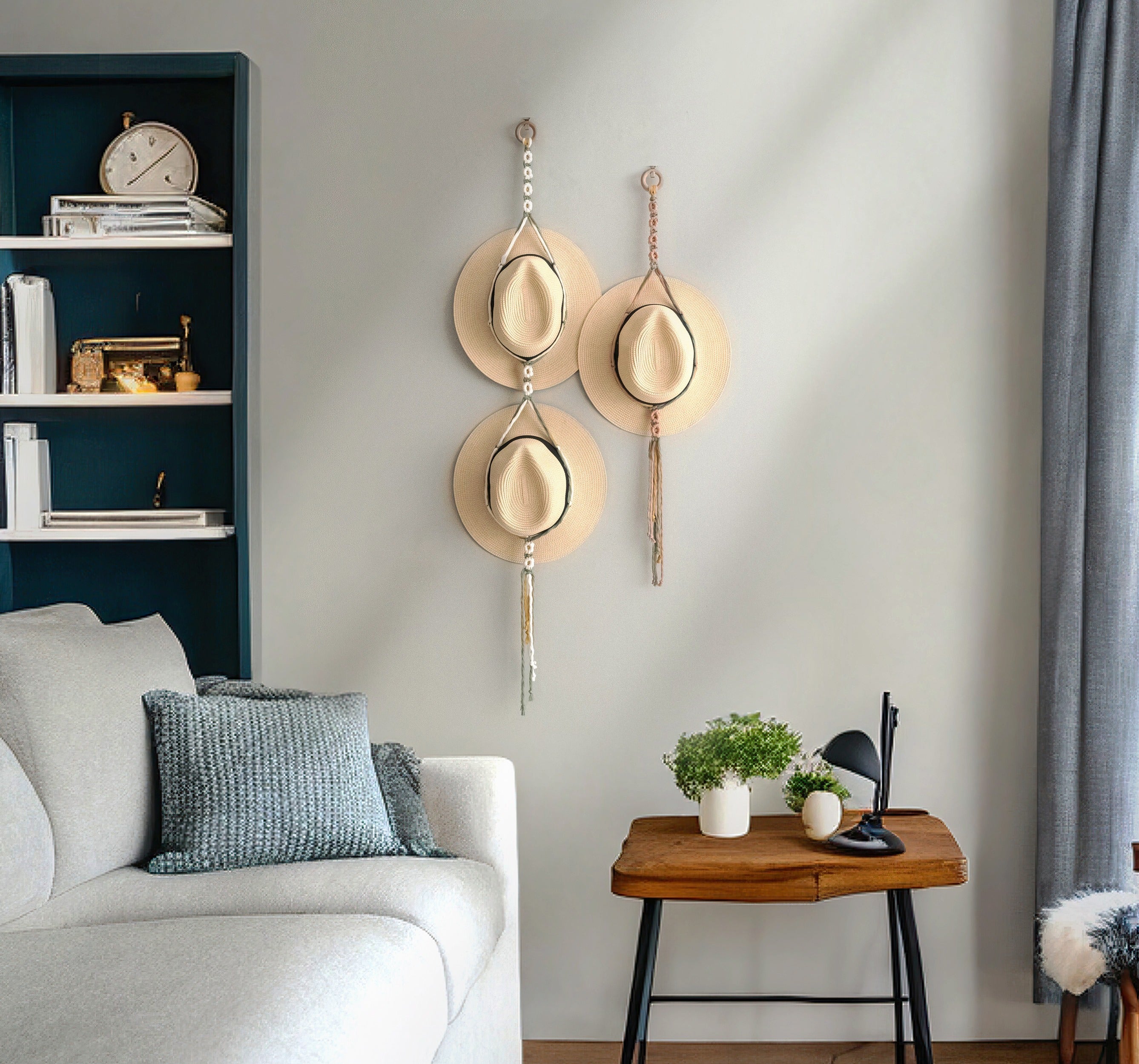 Floral Macrame Hat Hanger – Boho Wall Organizer with Daisies I89