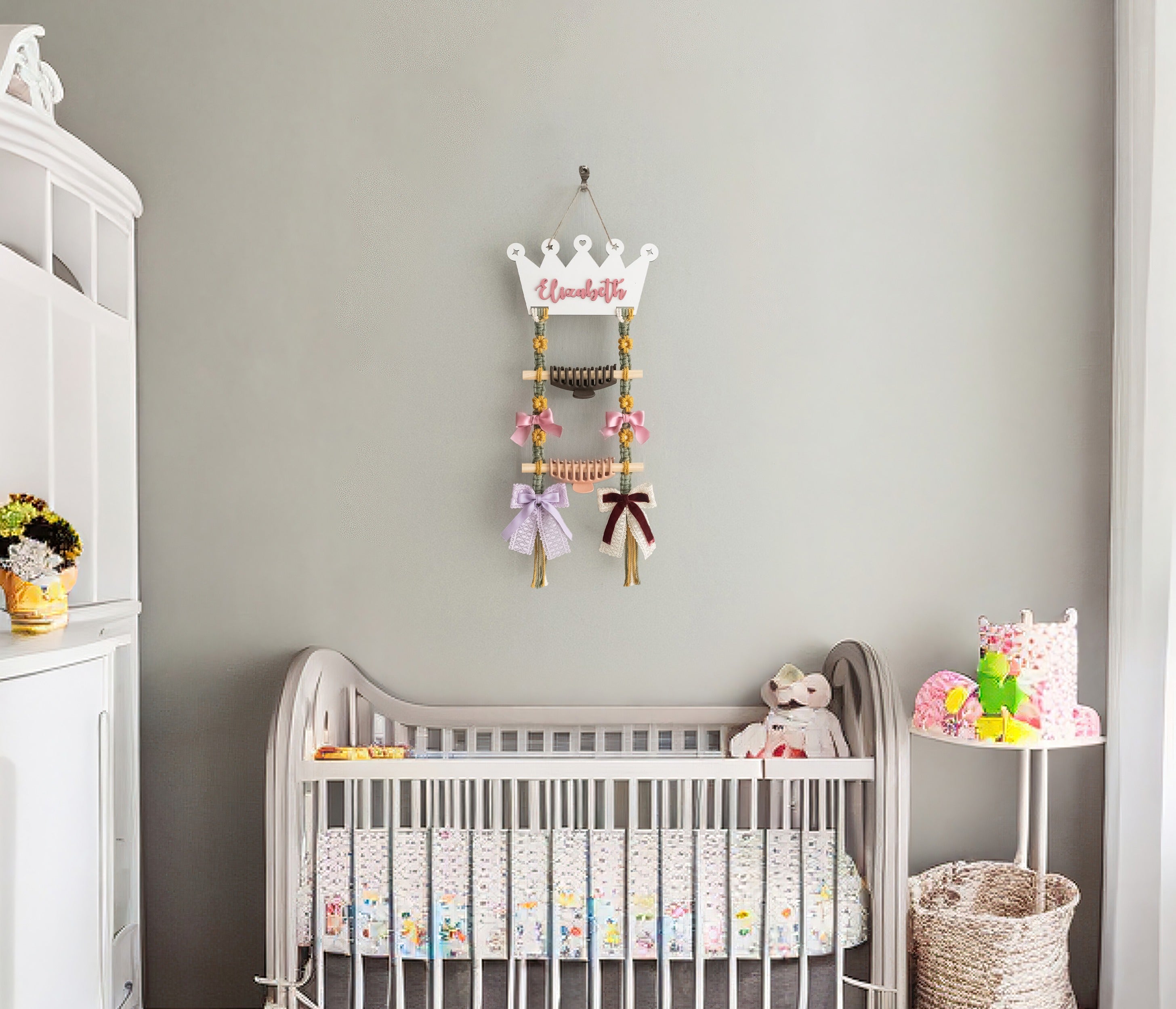 Personalized Macrame Hair Clip Holder - Bow Hanger For Girls I92