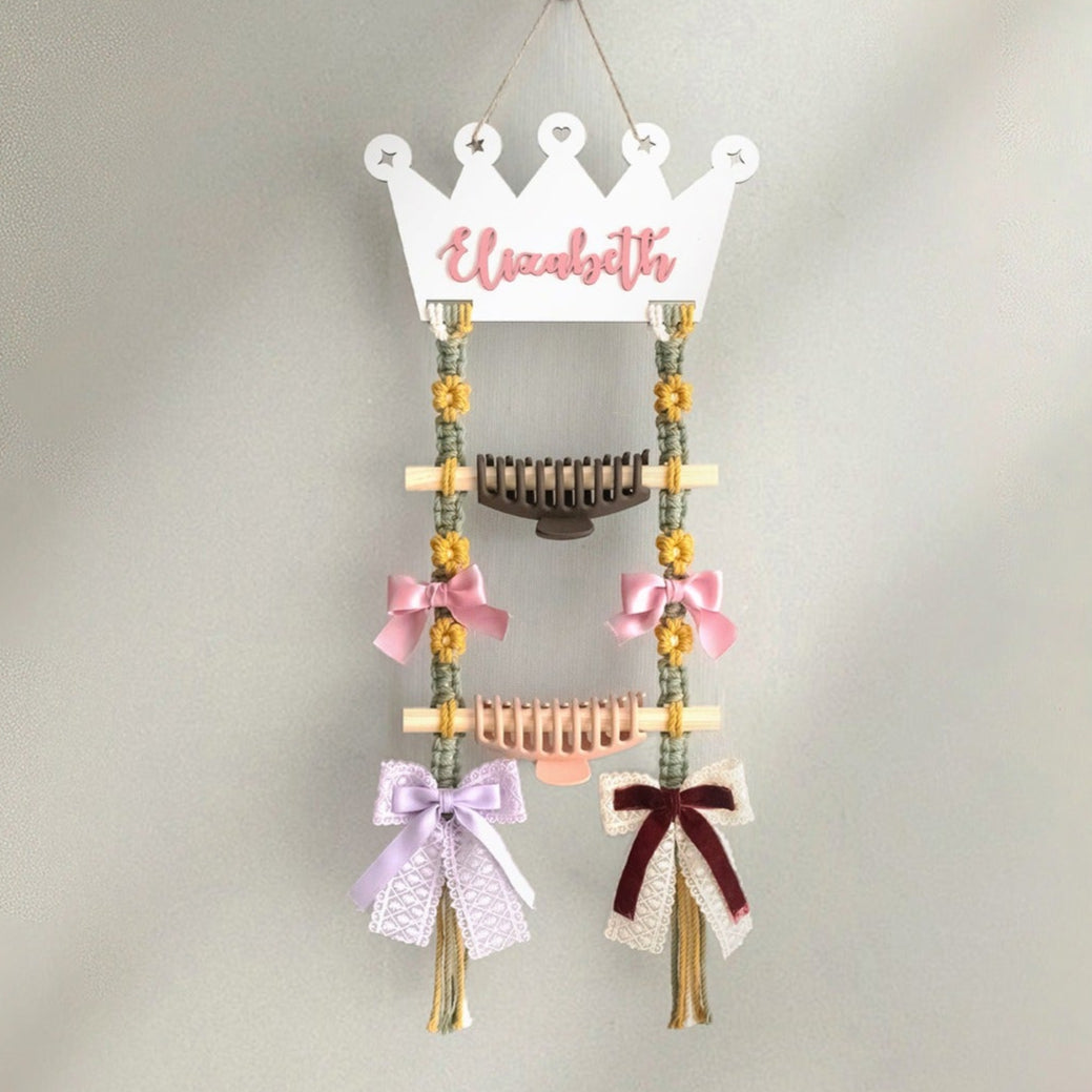 Personalized Macrame Hair Clip Holder - Bow Hanger For Girls I92