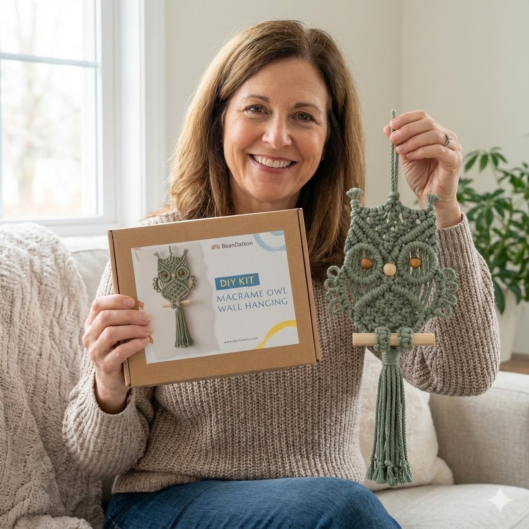 Macrame Owl Kit – DIY Owl Wall Decor with Macrame Cord K51