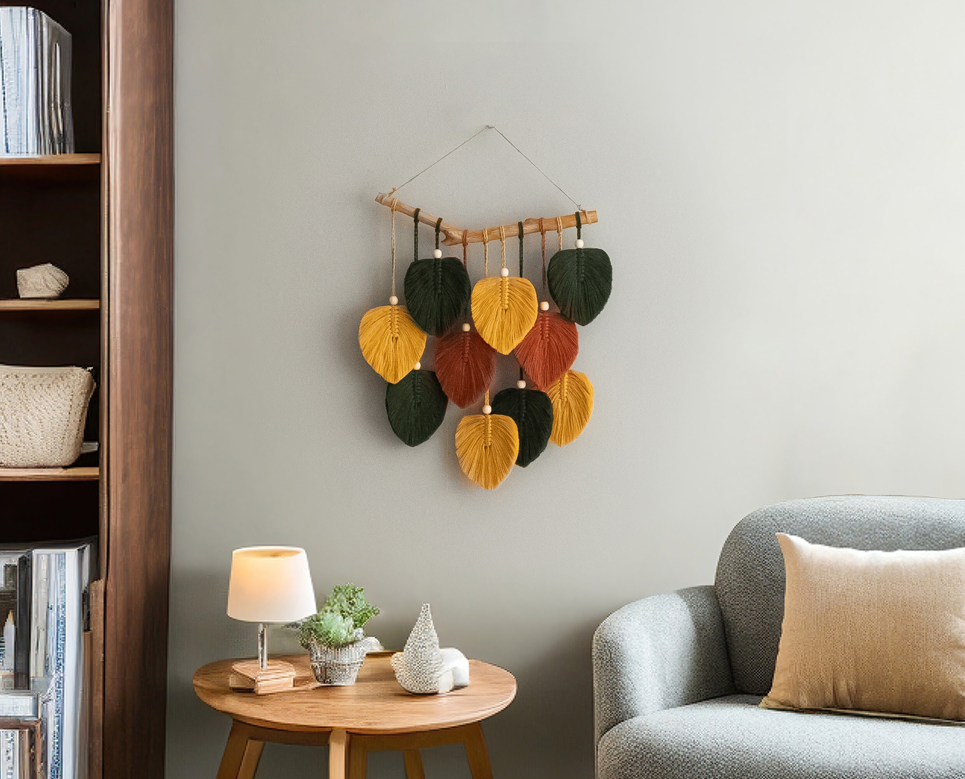 Green Leaves Macrame Wall Hanging - Boho Nursery Wall Decor L02