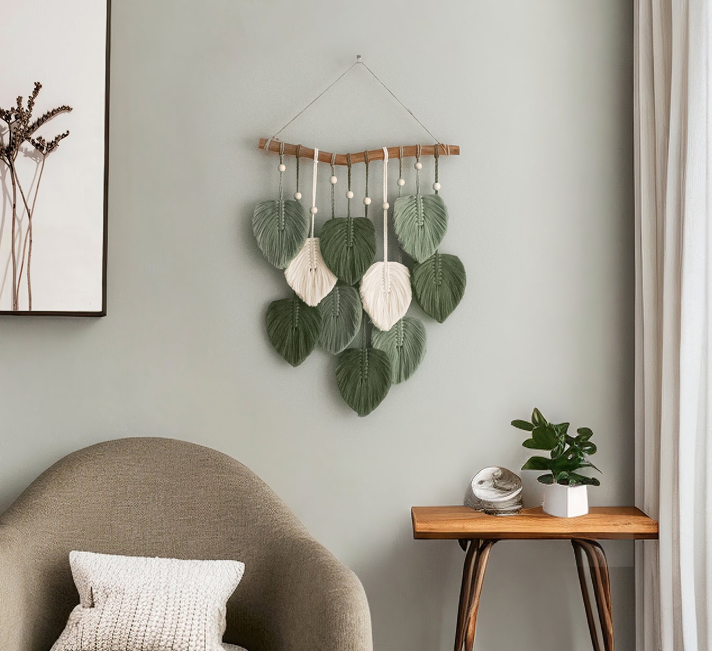 Green Leaves Macrame Wall Hanging - Boho Nursery Wall Decor L02