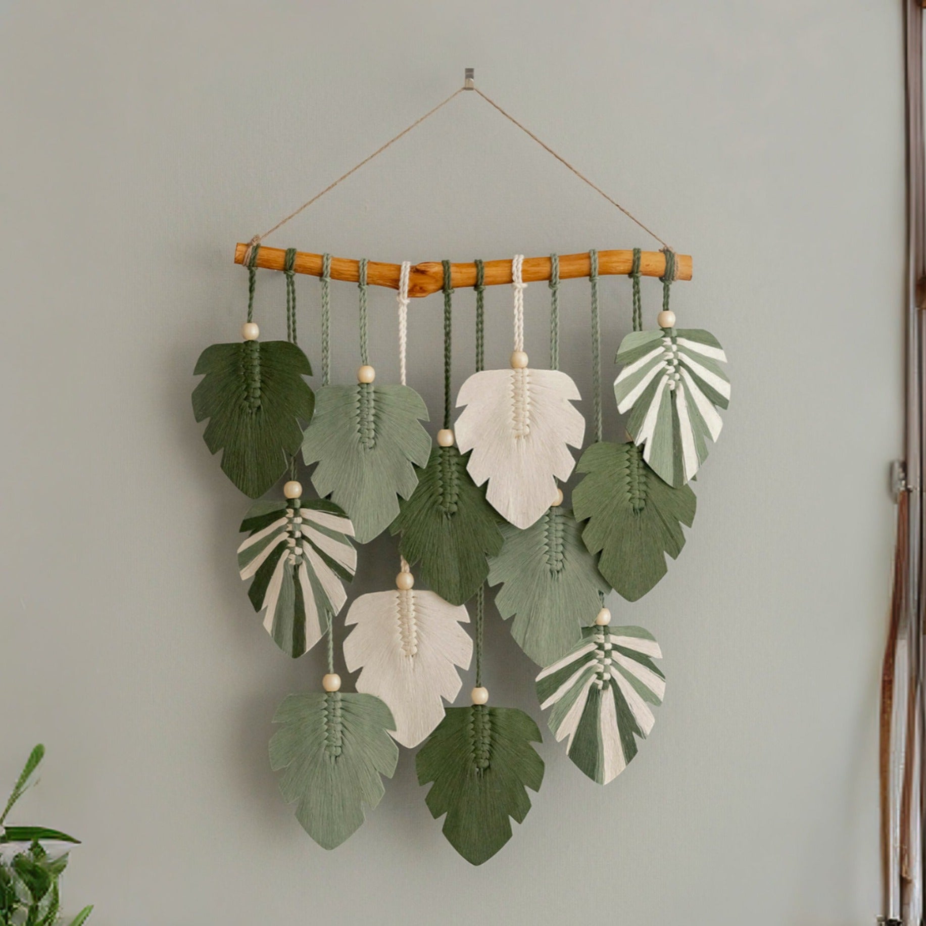 Macrame Monstera Leaves Wall Hanging - Farmhouse Wall Art L49
