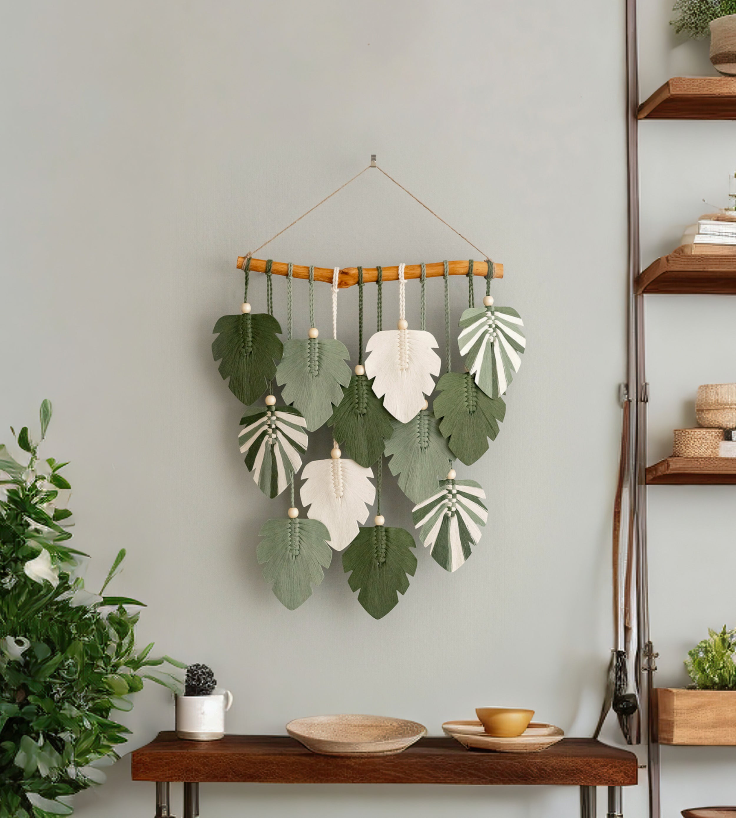 Macrame Monstera Leaf Wall Hanging for Boho Decor and Rustic Art L49