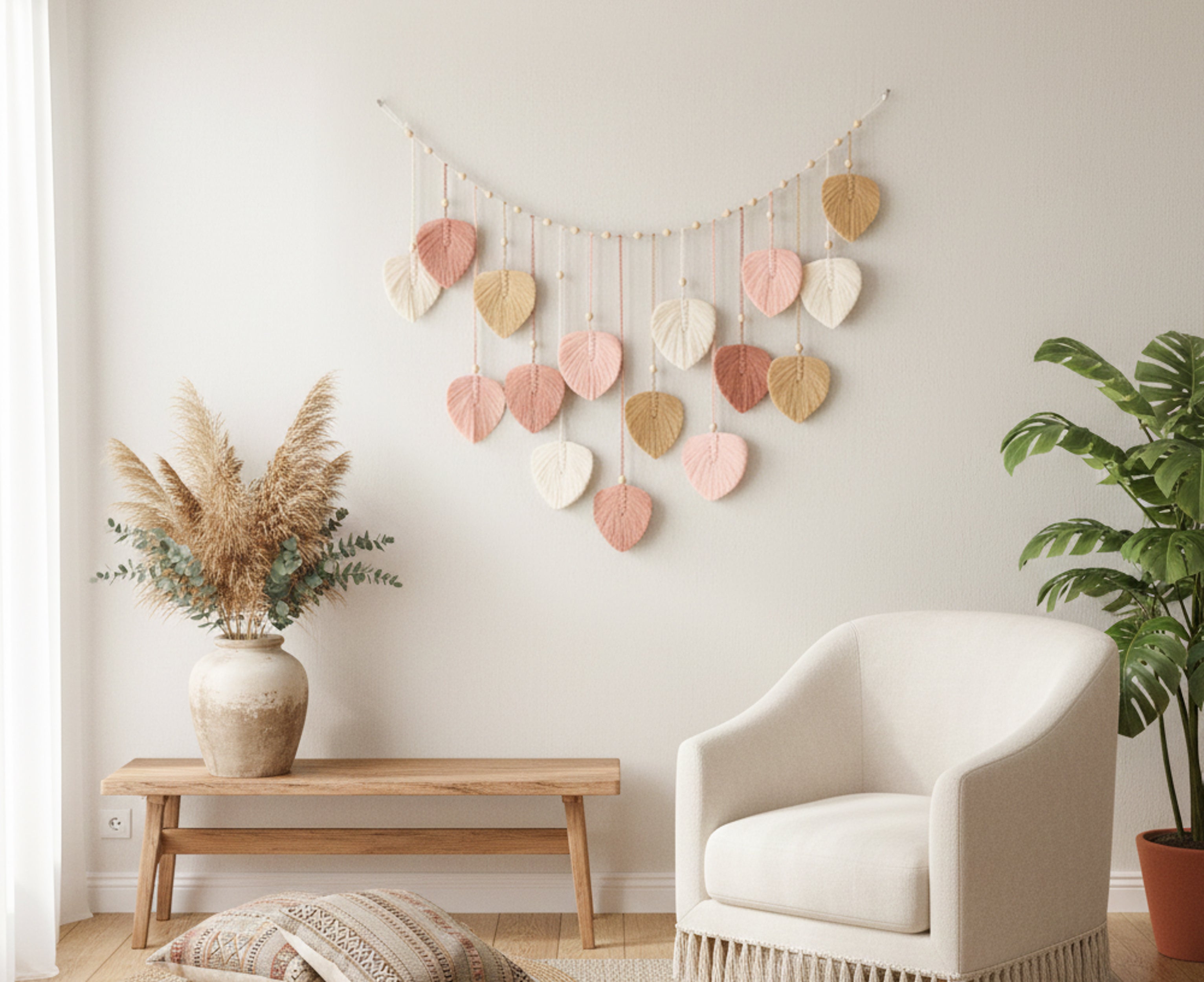 Macrame Leaves Garland macrame cord for Boho Leaf Wall Decor L09