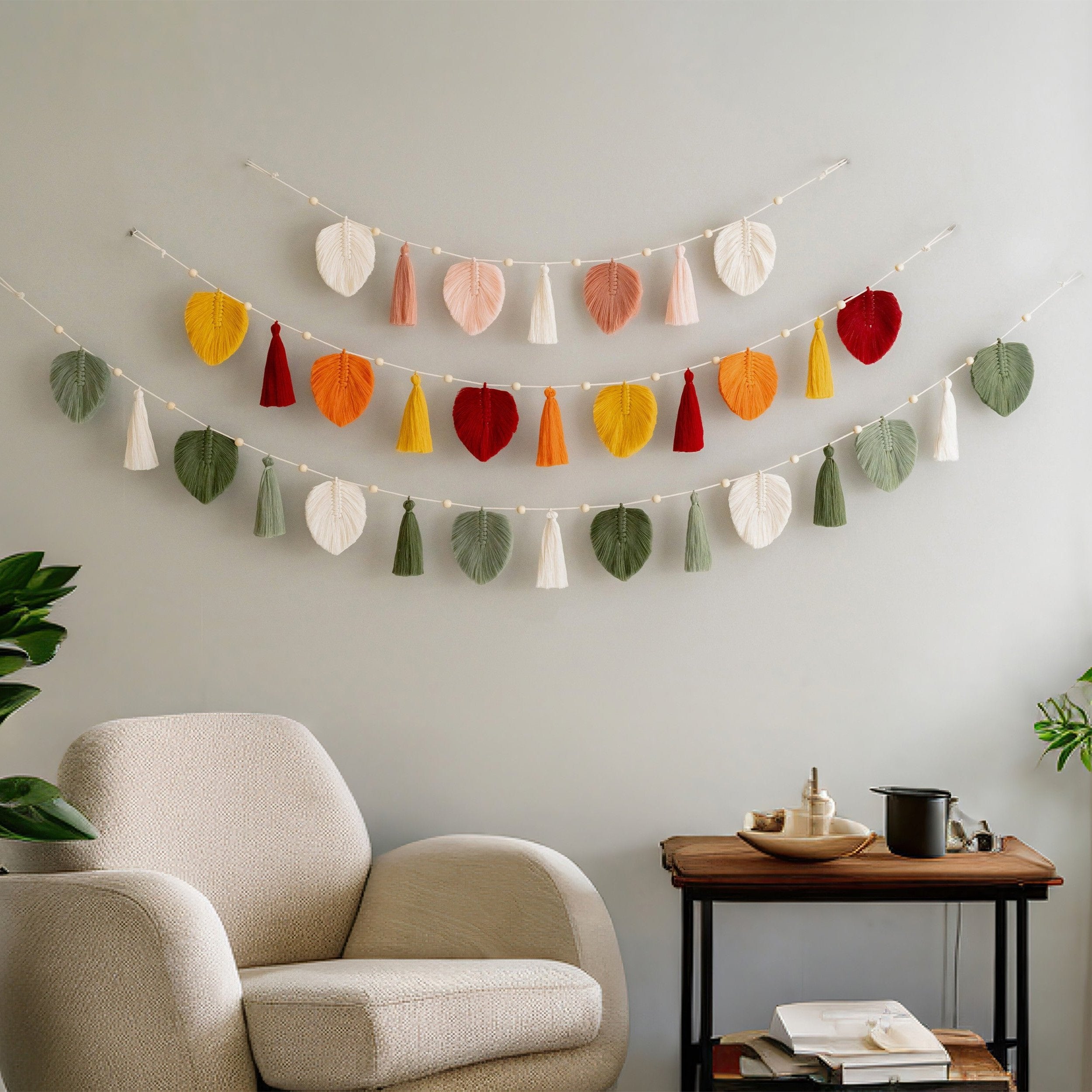 Macrame Leaf Garland – Boho Tassel Cotton Wall Decor L38