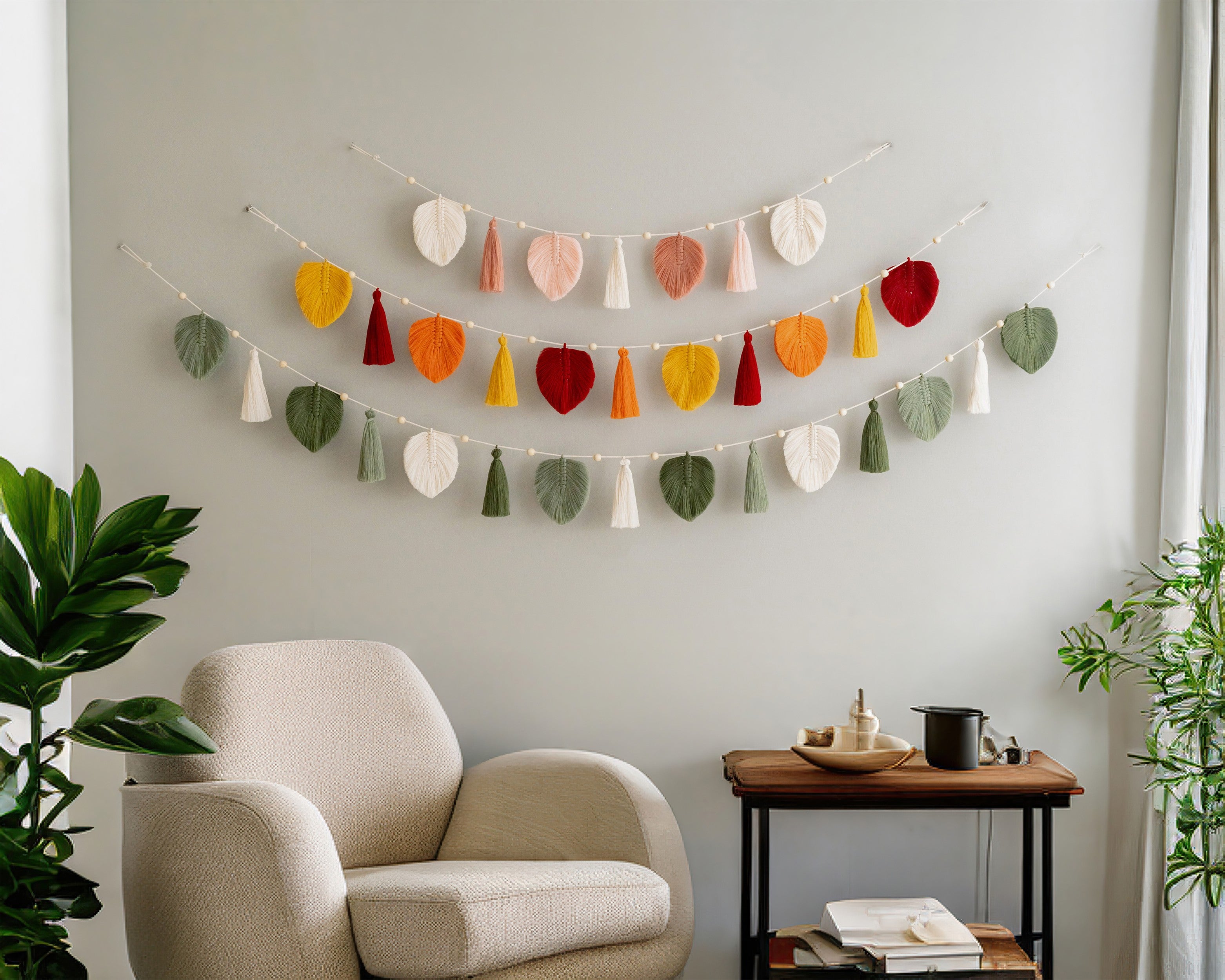 Macrame Leaf Garland macrame for boho wall decor and leaf garland L38