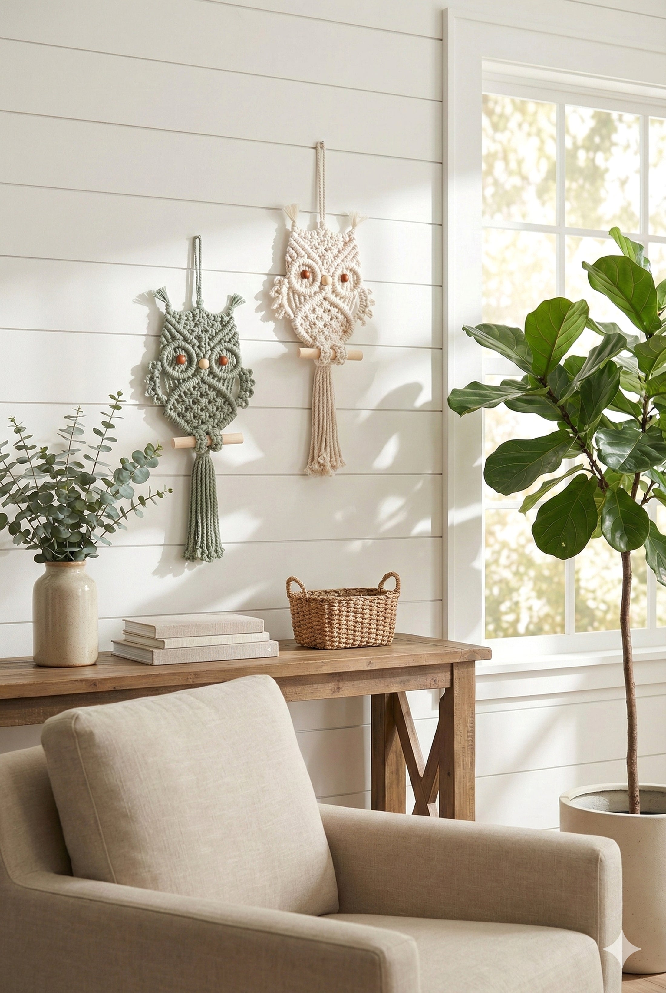 Boho Owl Wall Decor – Macrame Owl Hanging for Rustic Home Style W73