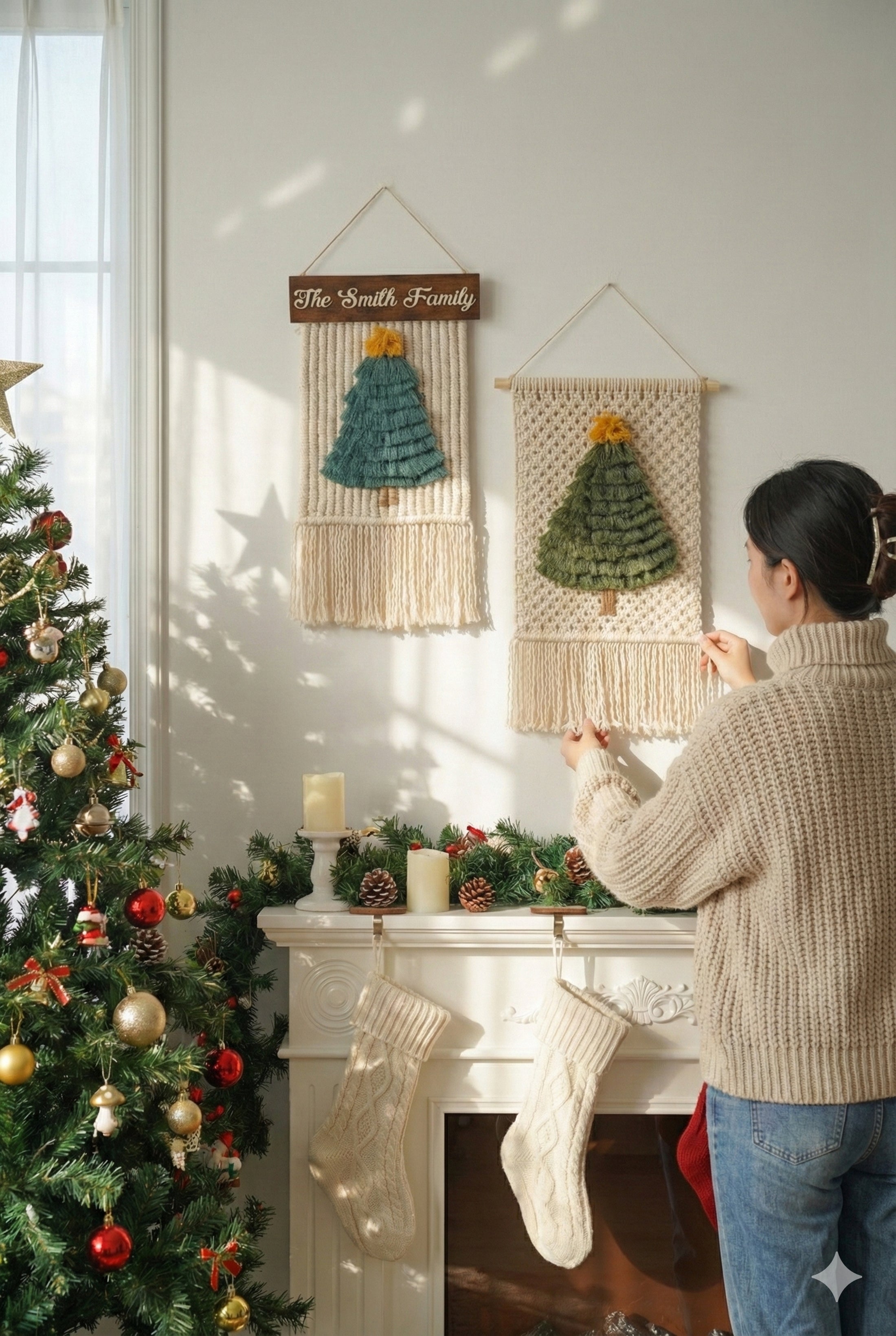 Macrame Christmas Tree Wall Hanging for Boho Christmas Decoration X07