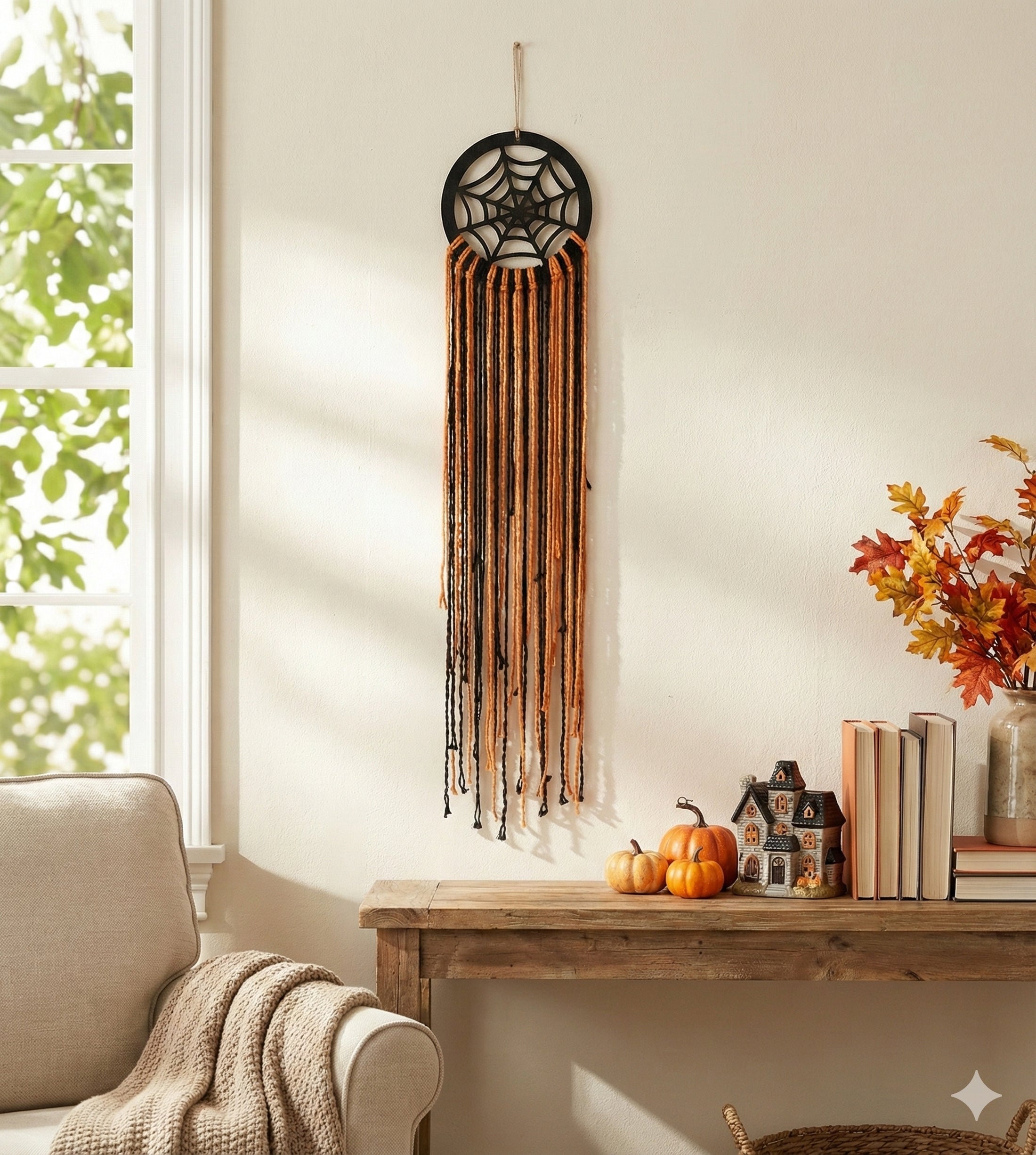 Halloween Macrame Spiderweb Wall Hanging for Spooky Wall Decor U15