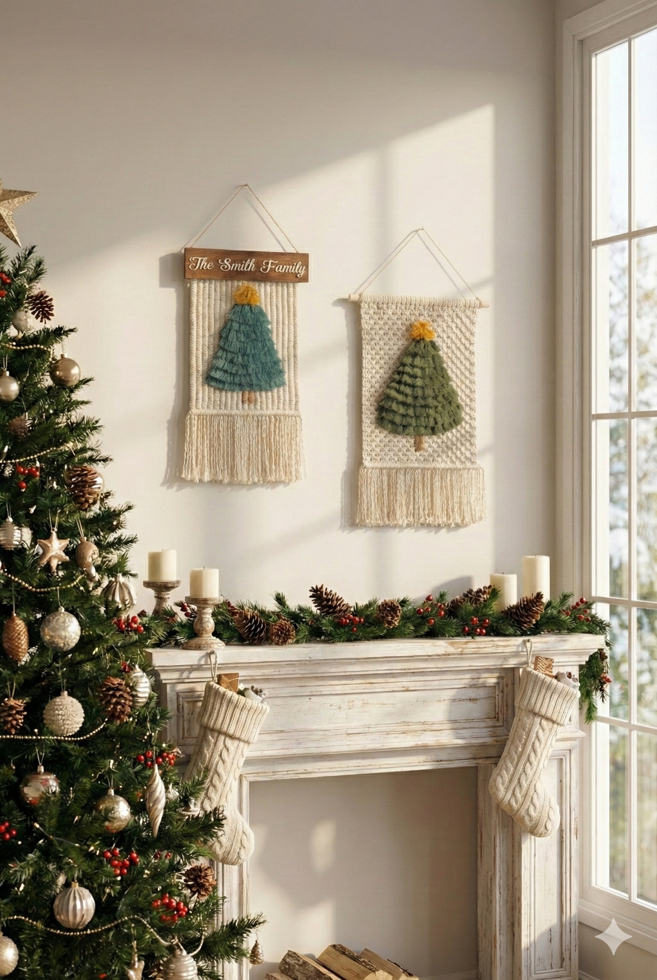 Macrame Christmas Tree Wall Hanging for Rustic Holiday Wall Decor X07