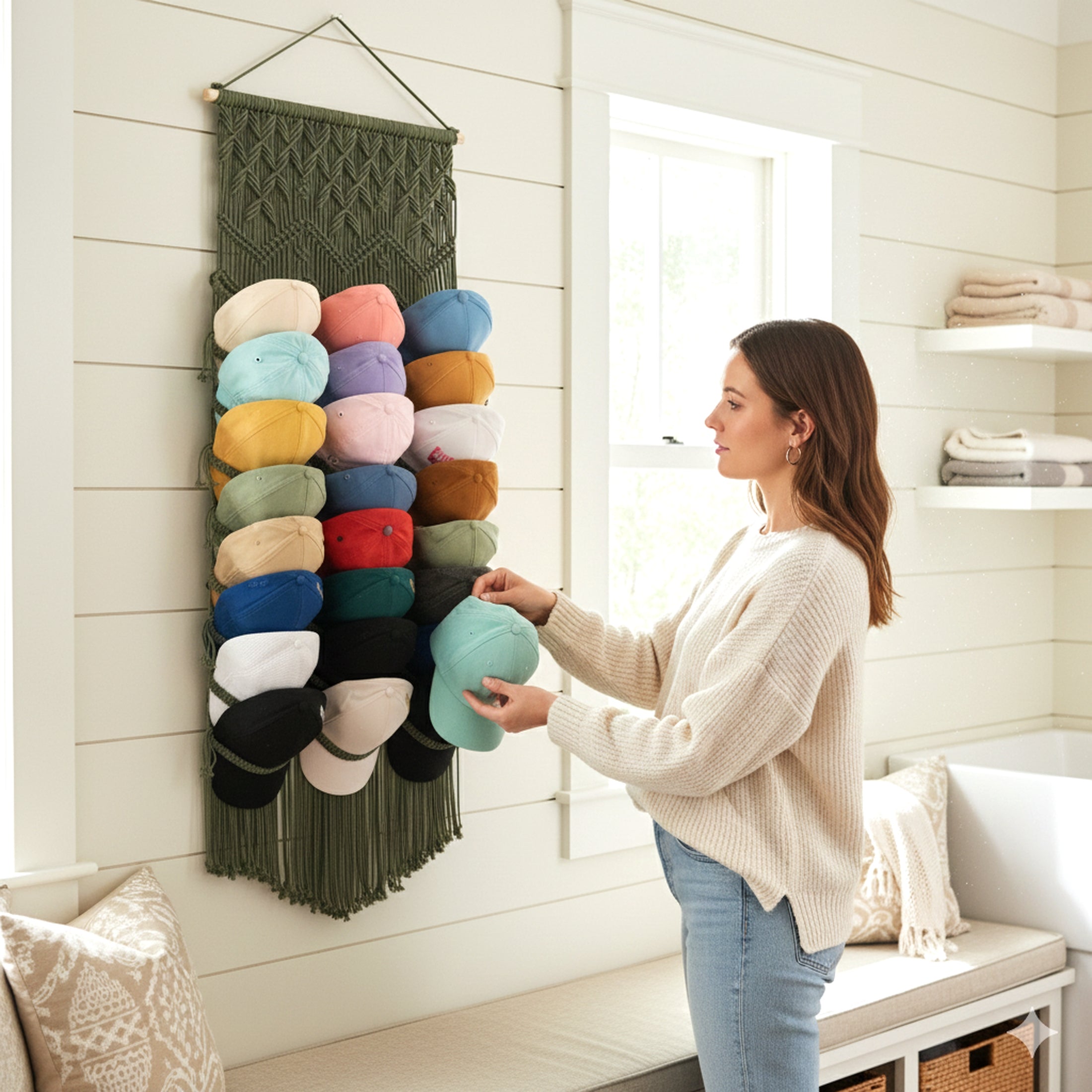 Macrame Baseball Cap Holder – Hat Organizer for Wall I23