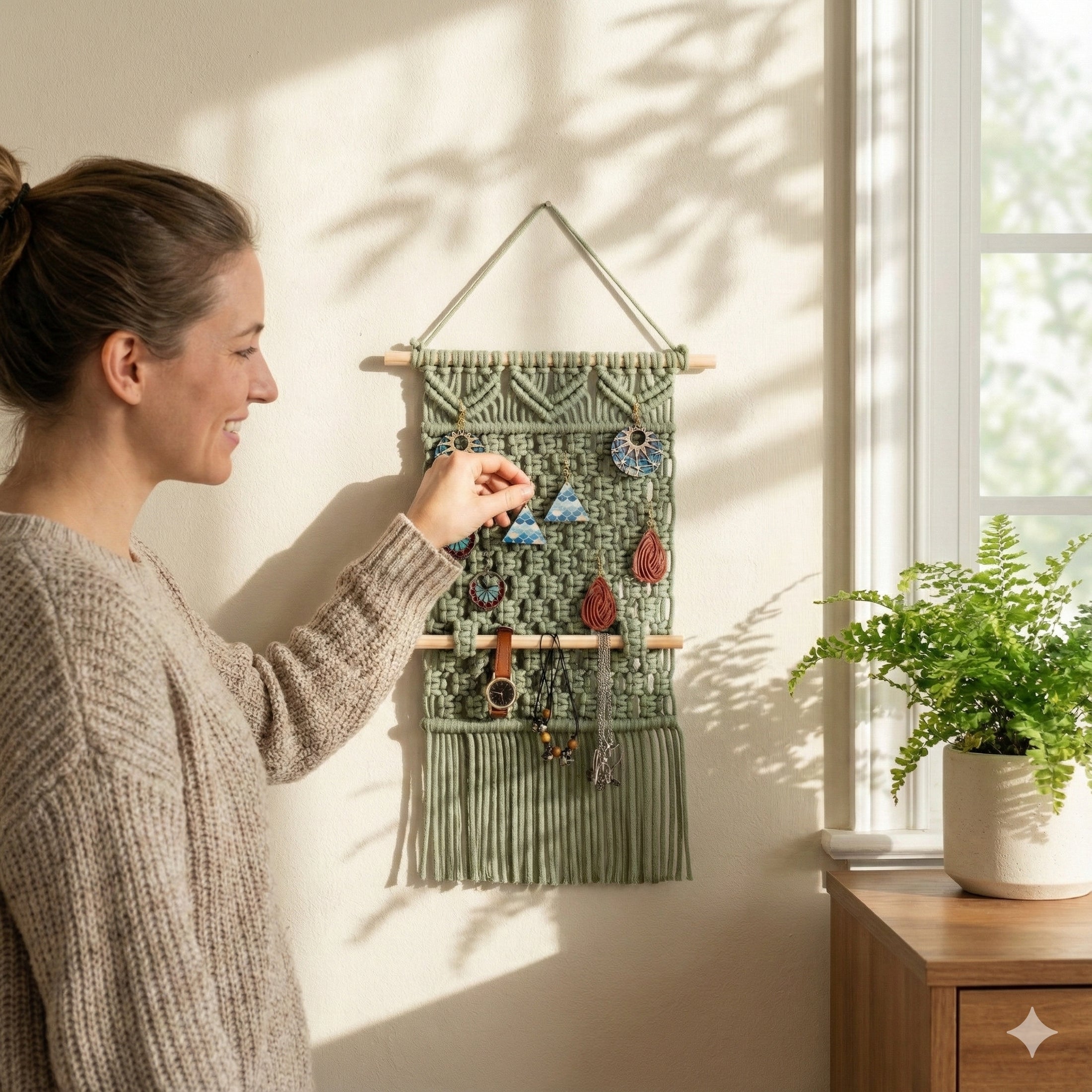 Macrame Earring Holder macrame cord for Jewelry Wall Organizer I82