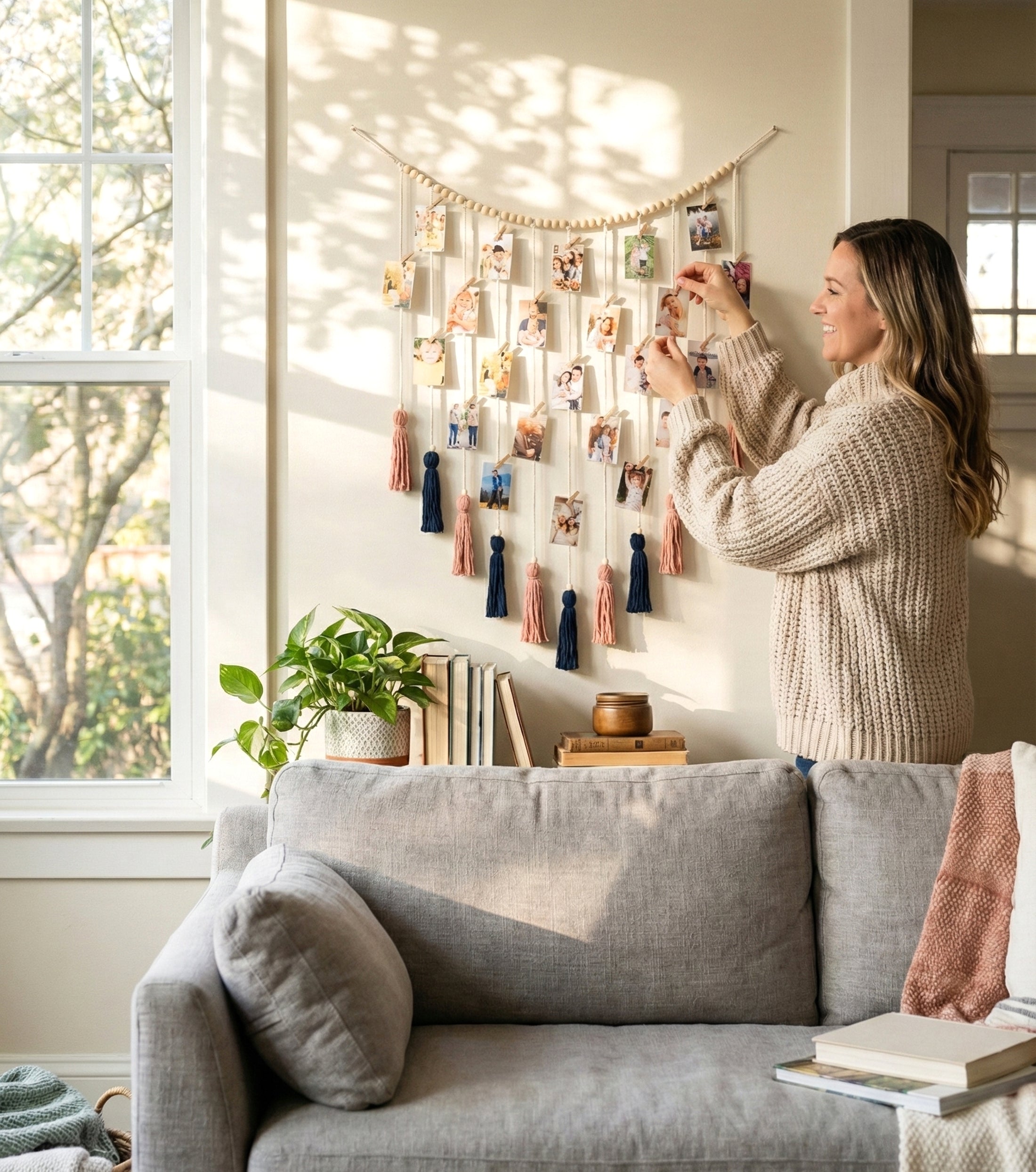 Macrame Photo Hanger – Boho Wall Display for Pictures I75