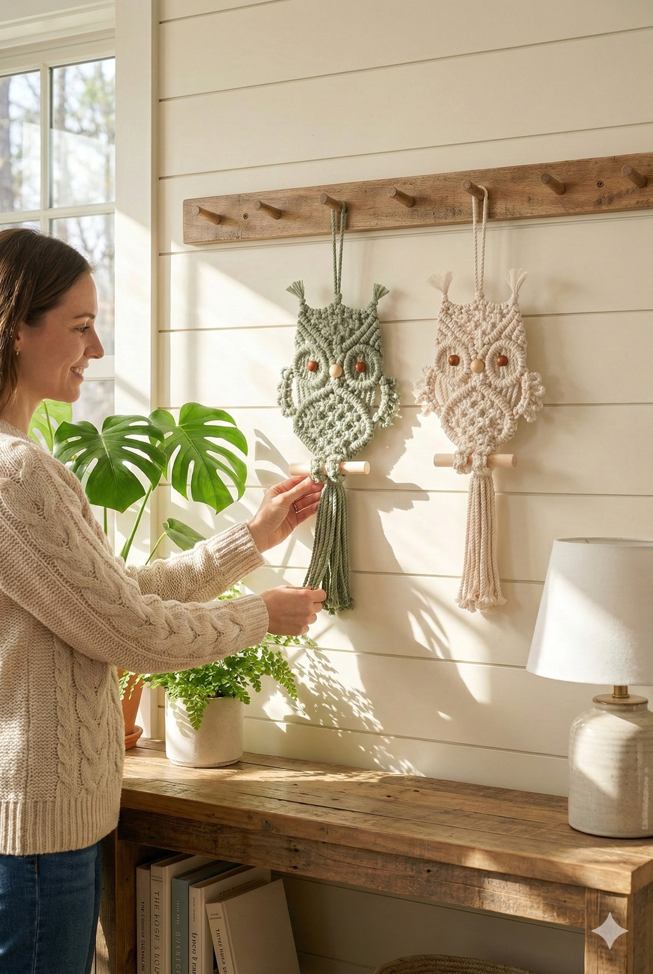 Boho Owl Wall Decor – Macrame Owl Hanging for Rustic Home Style W73