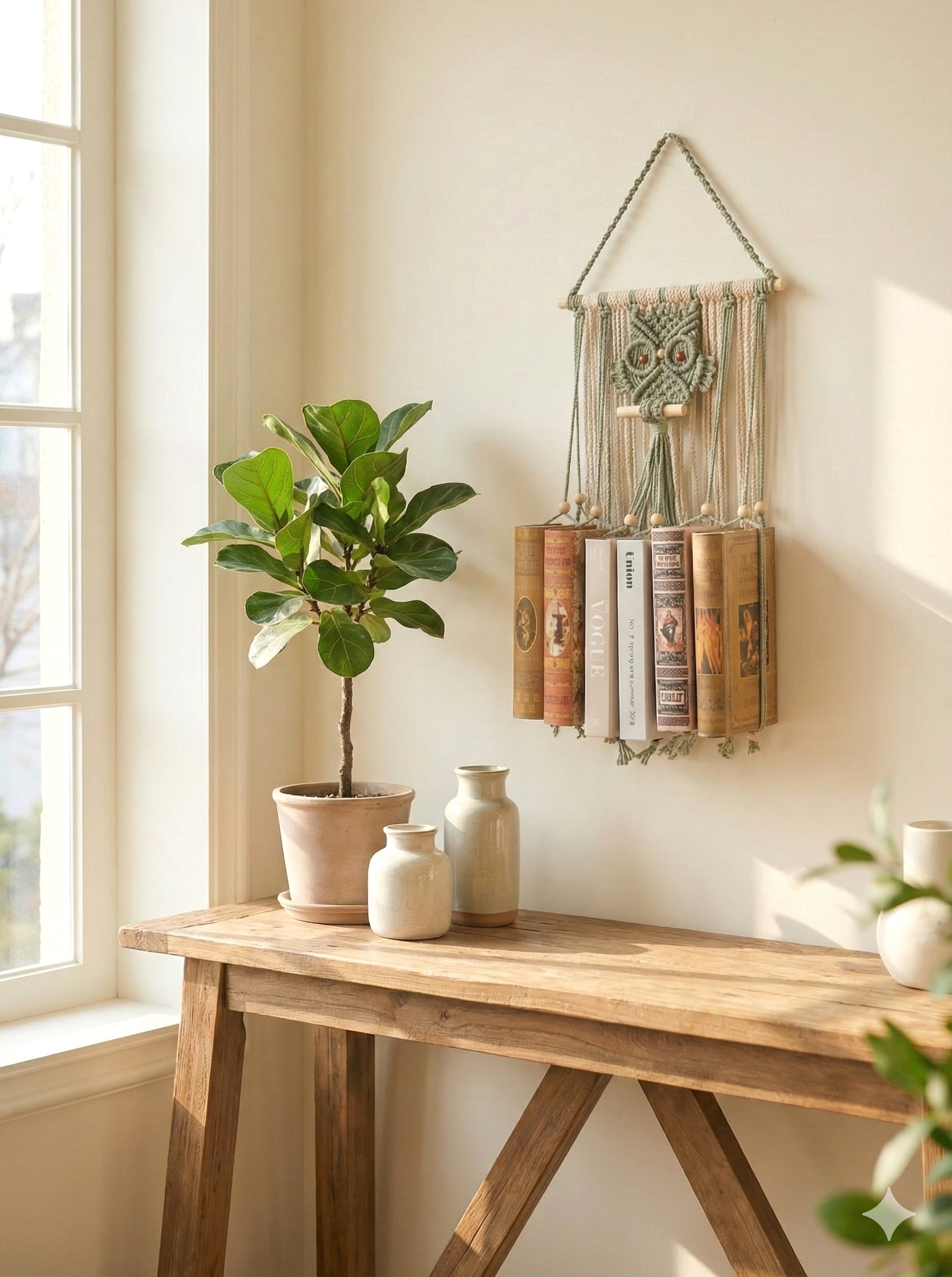 Macrame Owl Book Holder macrame for Wall Book Organizer H76