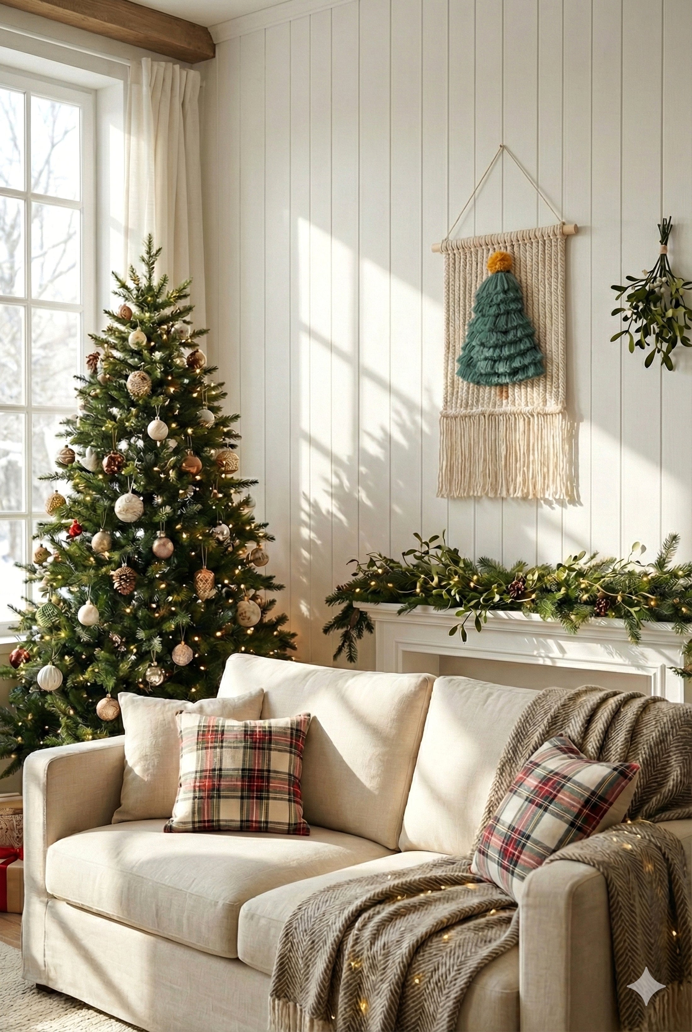 Macrame Christmas Tree Wall Hanging for Rustic Holiday Wall Decor X07