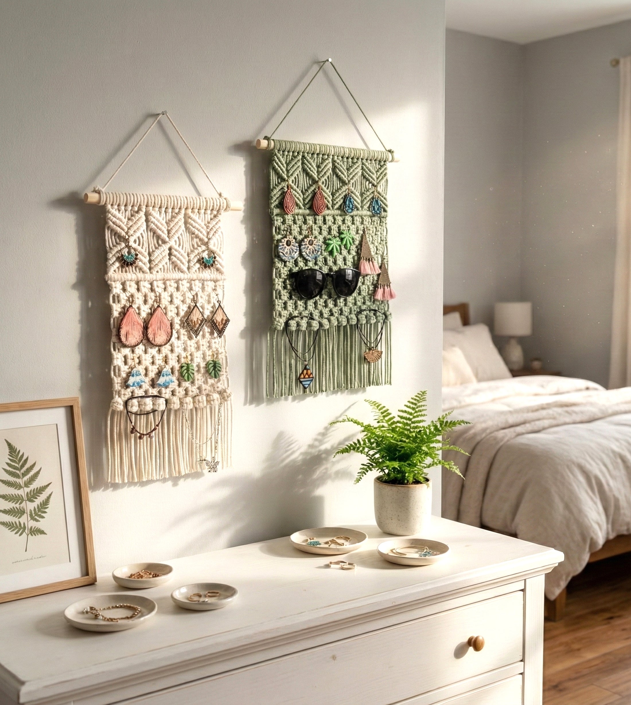 Macrame Earring Holder macrame cord hanging jewelry organizer for wall I80