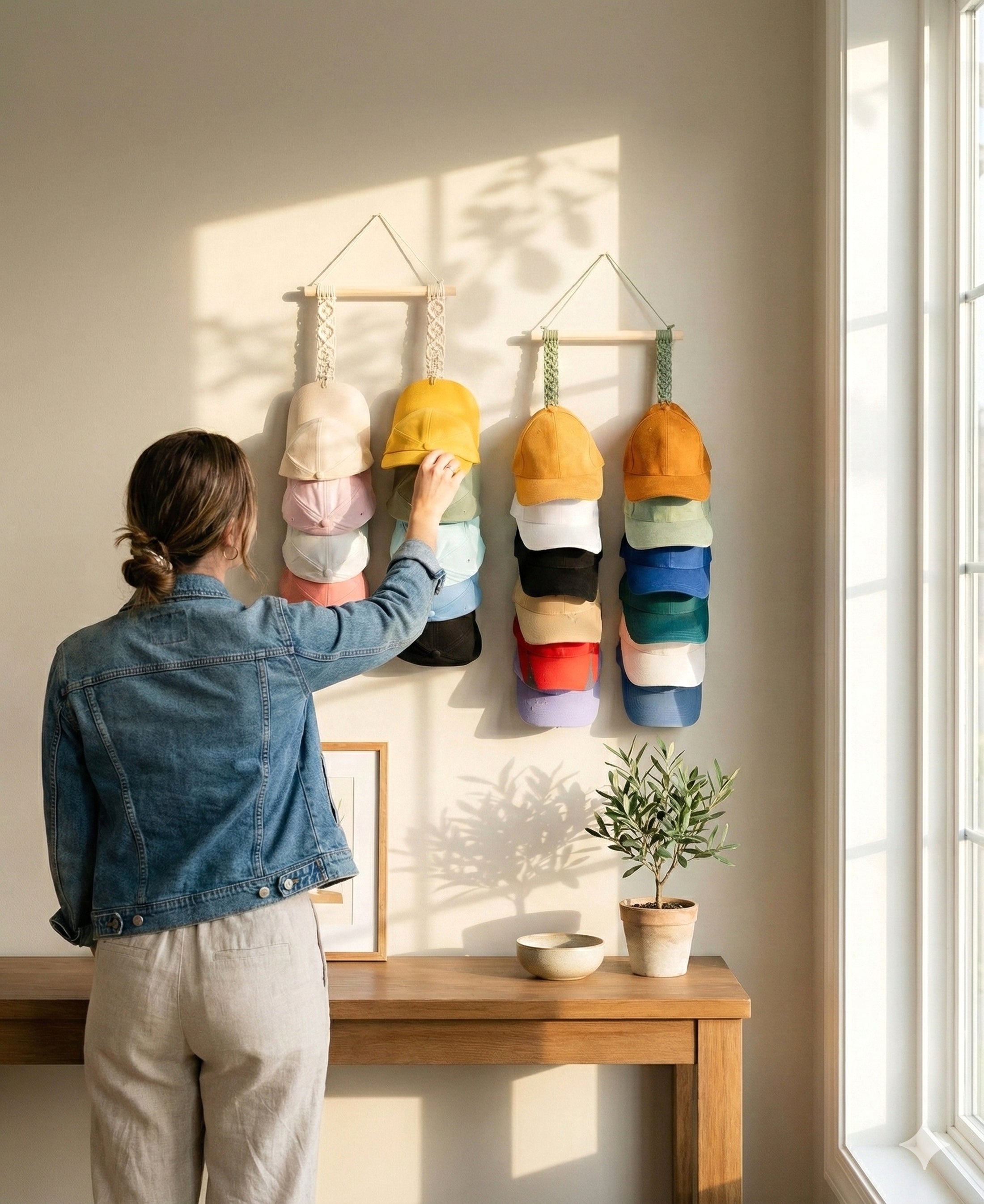 Macrame Cap Hanger macrame cord for Hat Wall Organizer and Boho Decor H43