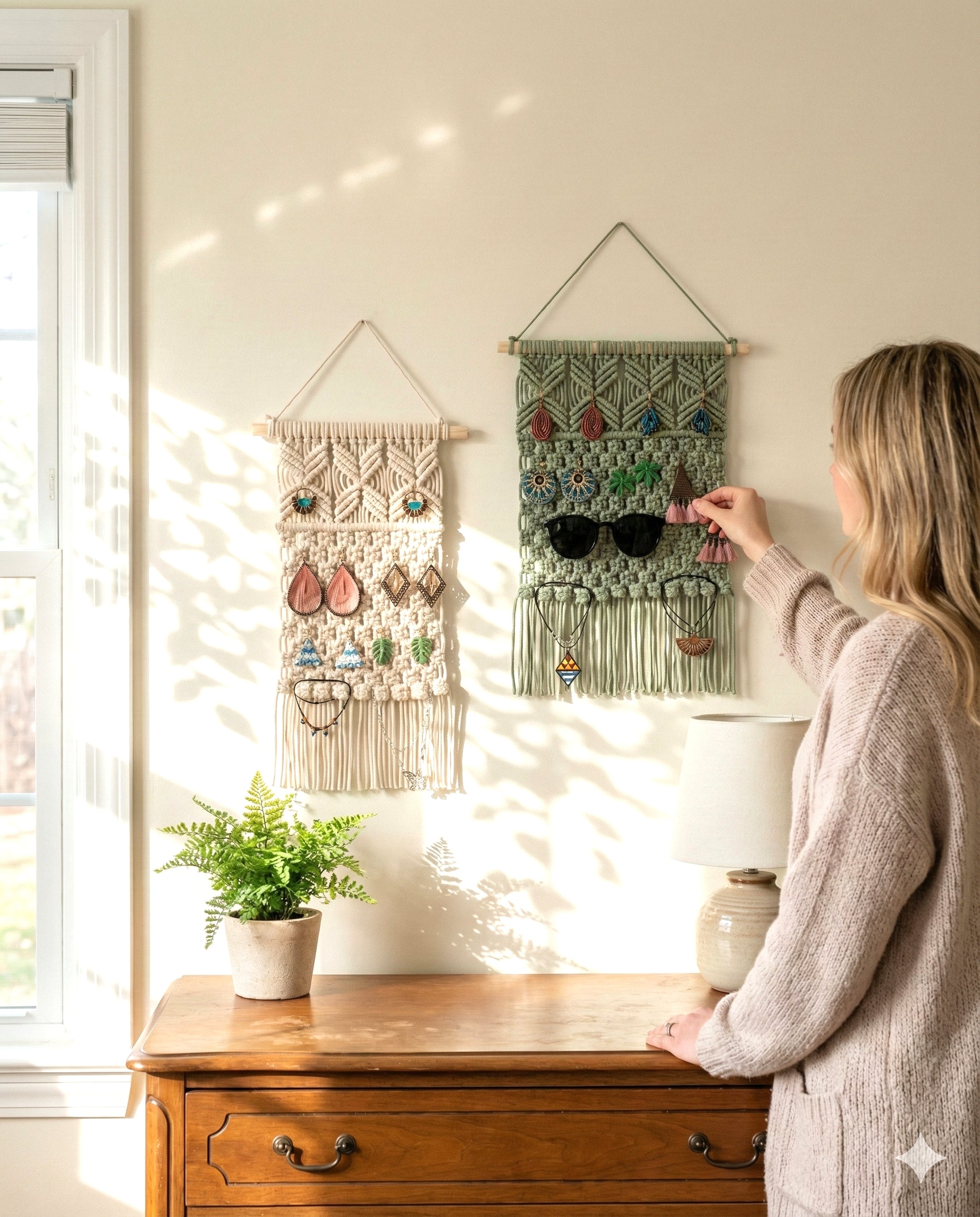 Macrame Earring Holder macrame cord hanging jewelry organizer for wall I80