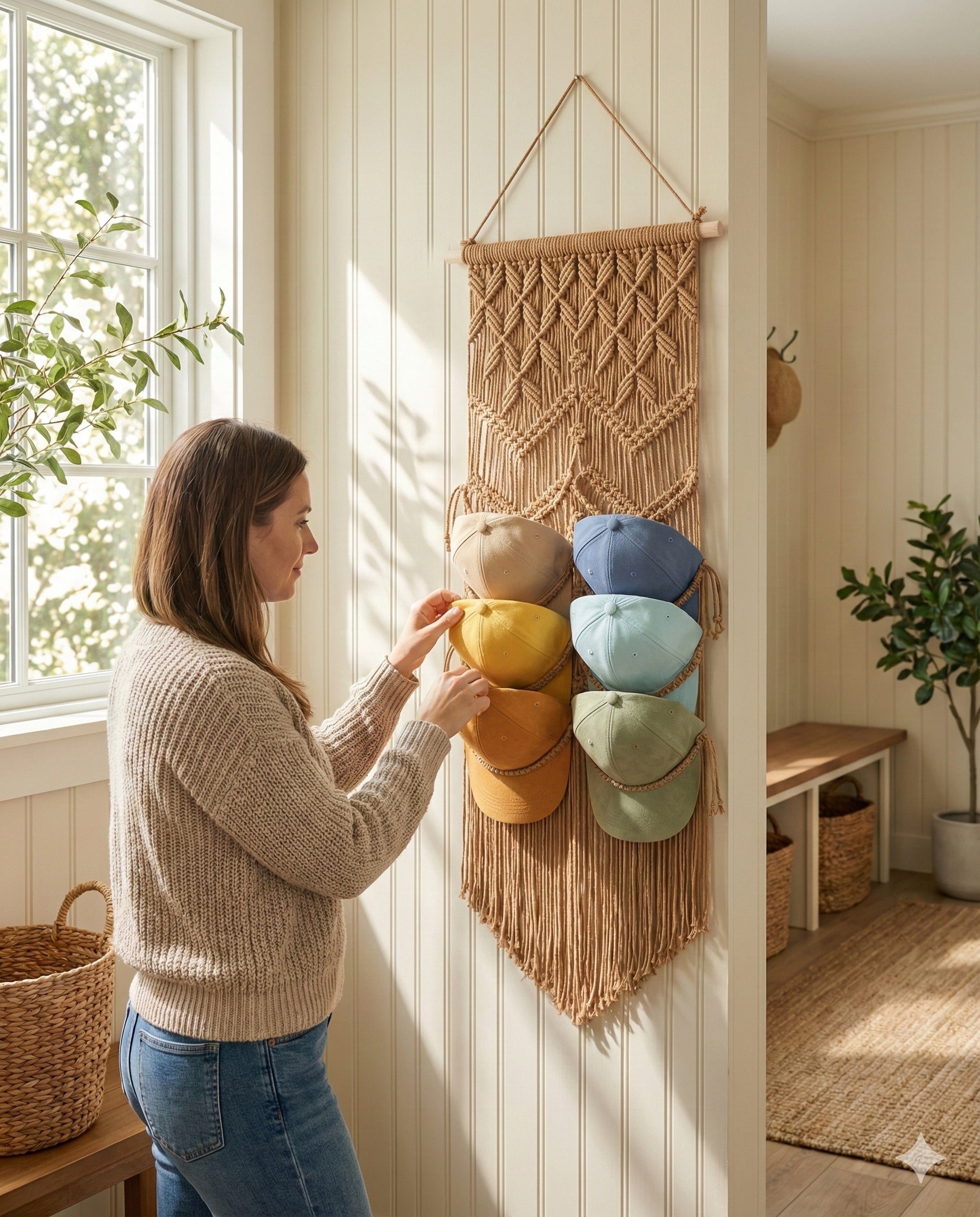 Macrame Baseball Cap Holder – Hat Organizer for Wall I23