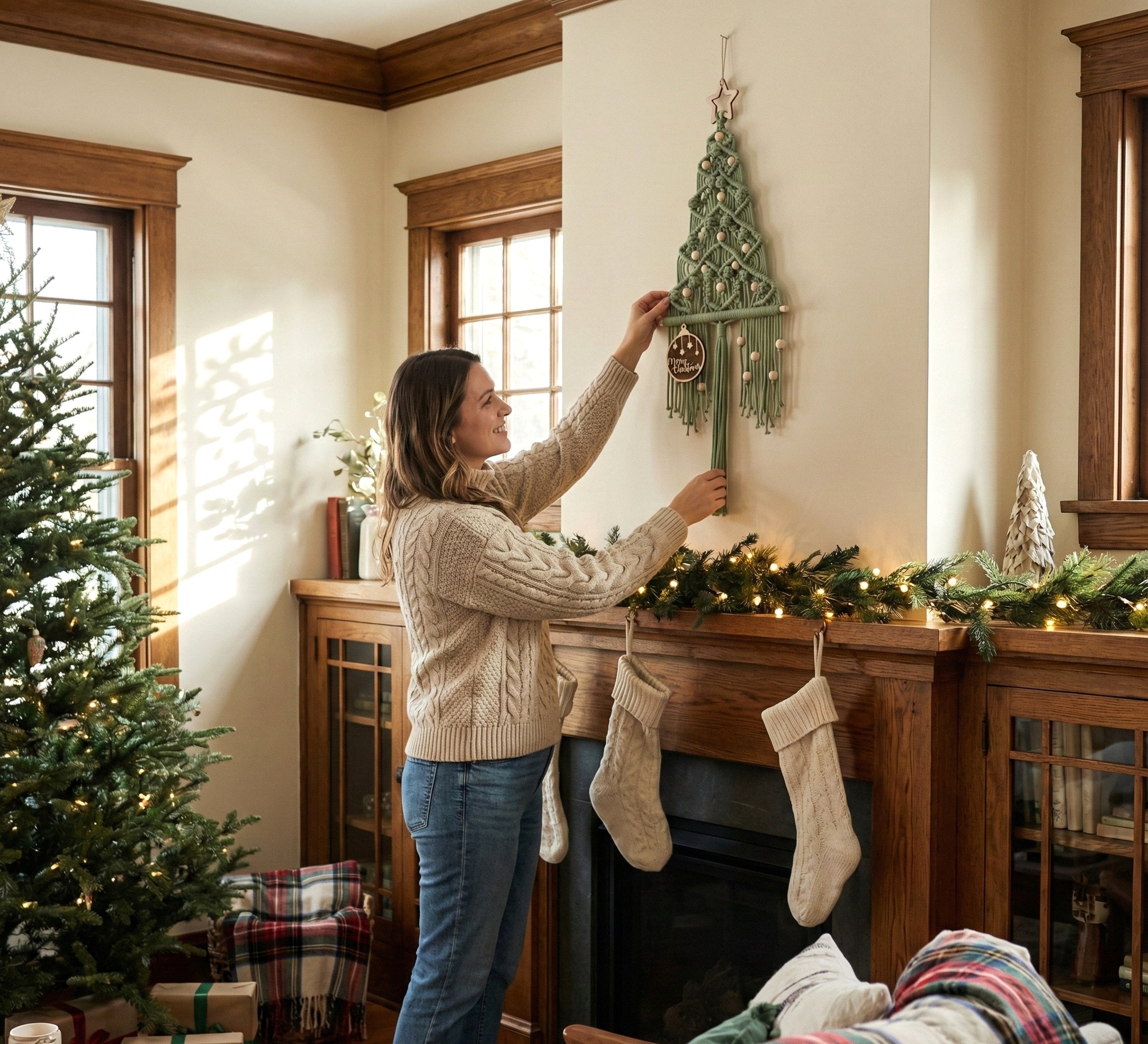 Macrame Christmas Tree Wall Hanging for Holiday Wall Decor X30