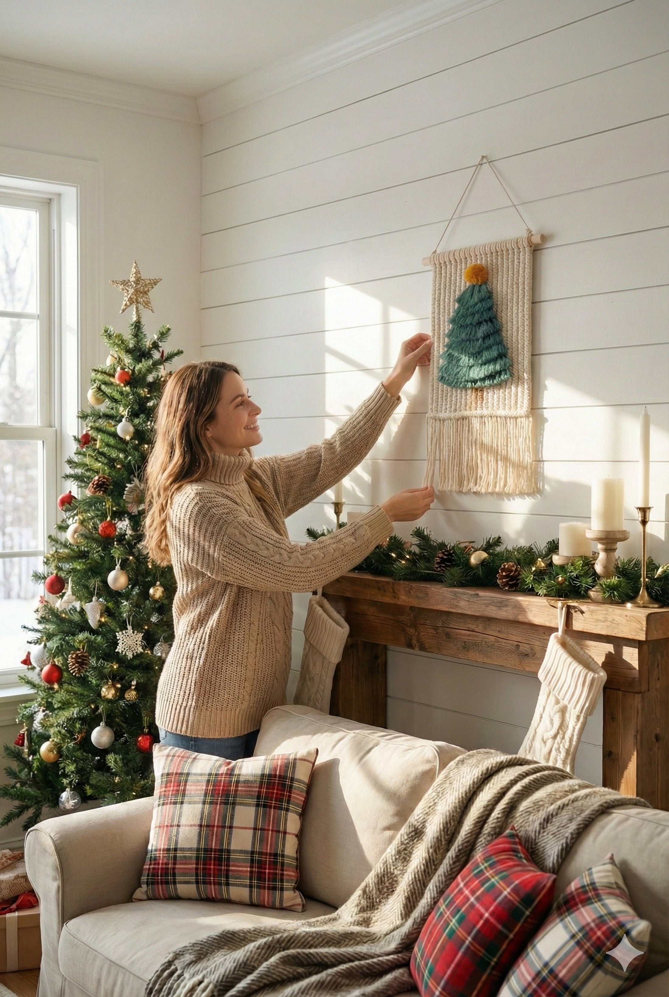 Macrame Christmas Tree Wall Hanging for Rustic Holiday Wall Decor X07