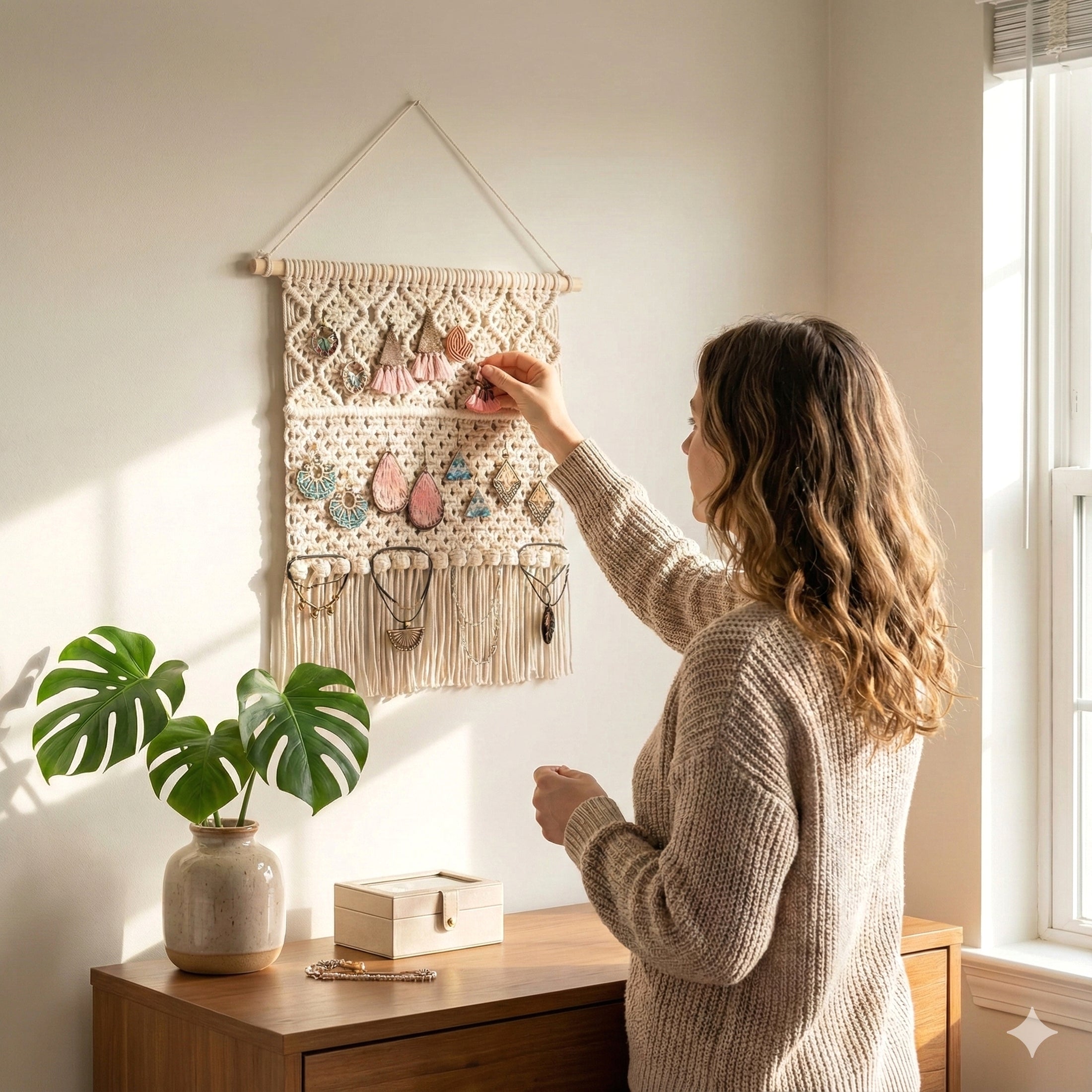 Macrame Jewelry Hanger Macrame Cord for Wall Jewelry Organizer I35