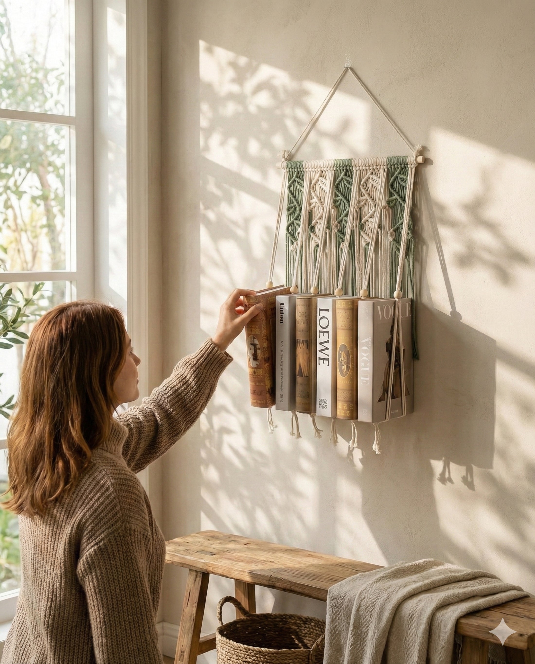 Macrame Book Holder for Wall Book Holder and Boho Decor I34