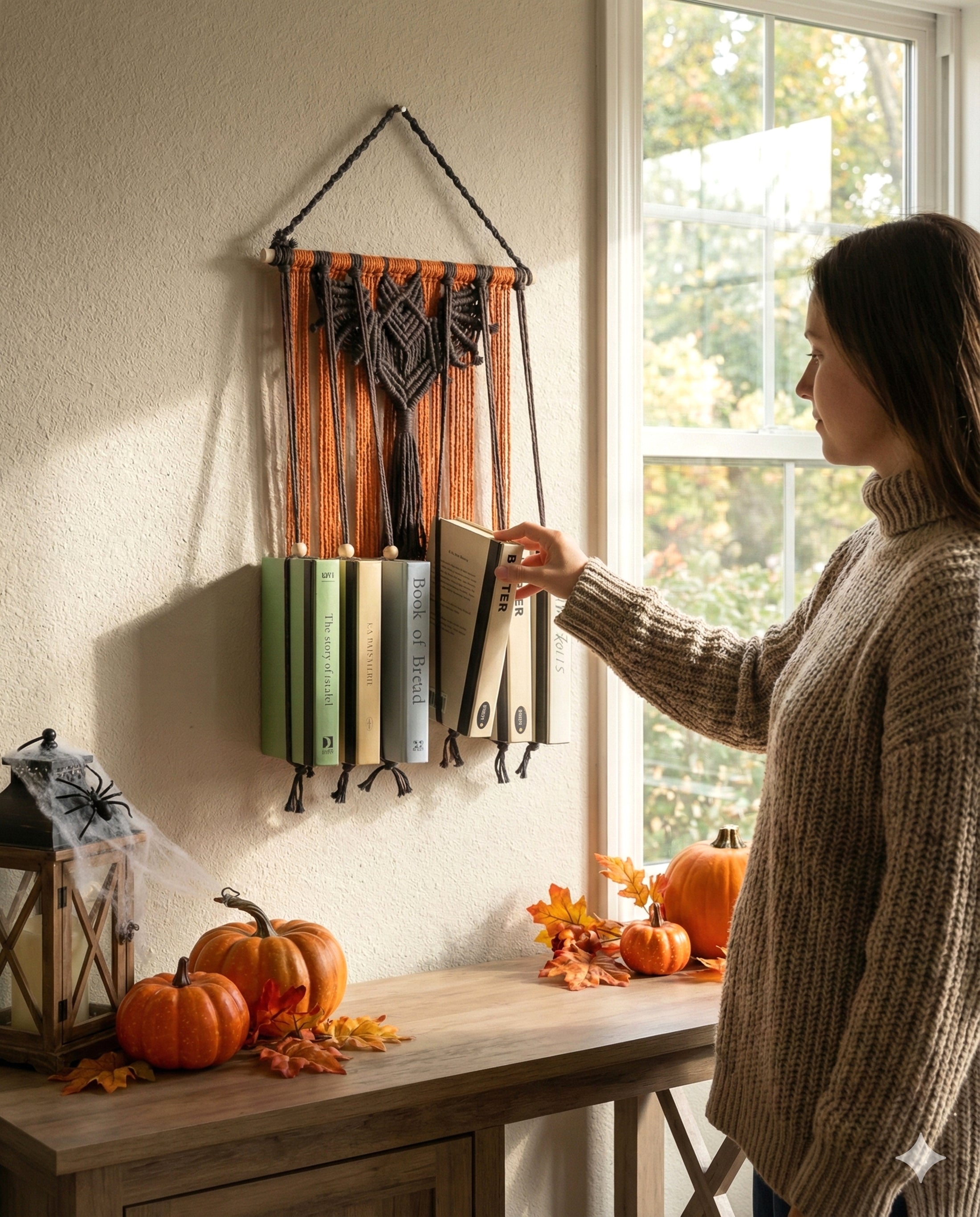 Macrame Bat-Inspired Wall Book Holder for Hanging Book Storage H19