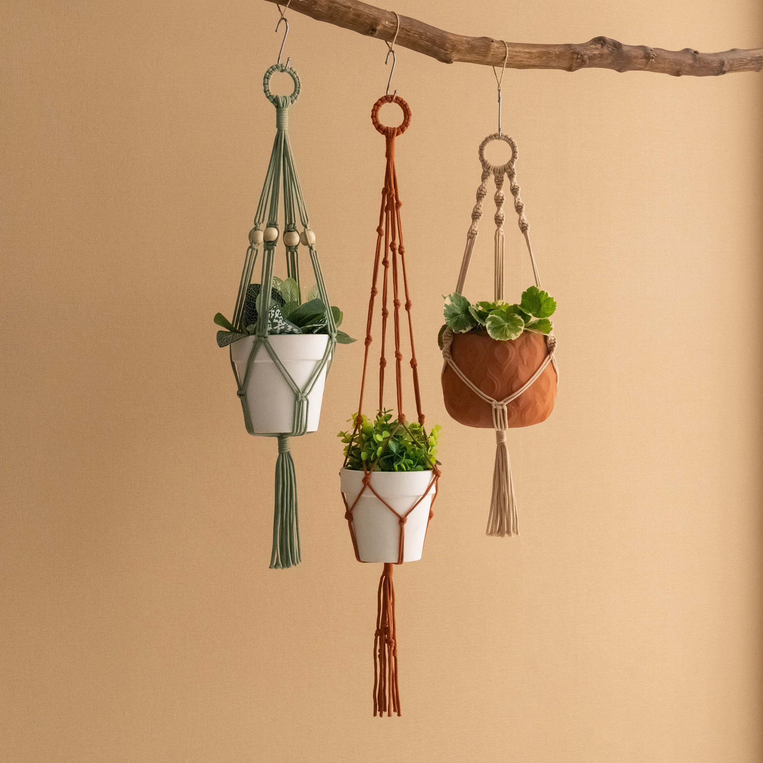 Macrame Hanging Plant Holder - Boho Wall Decor Cotton Rope I87