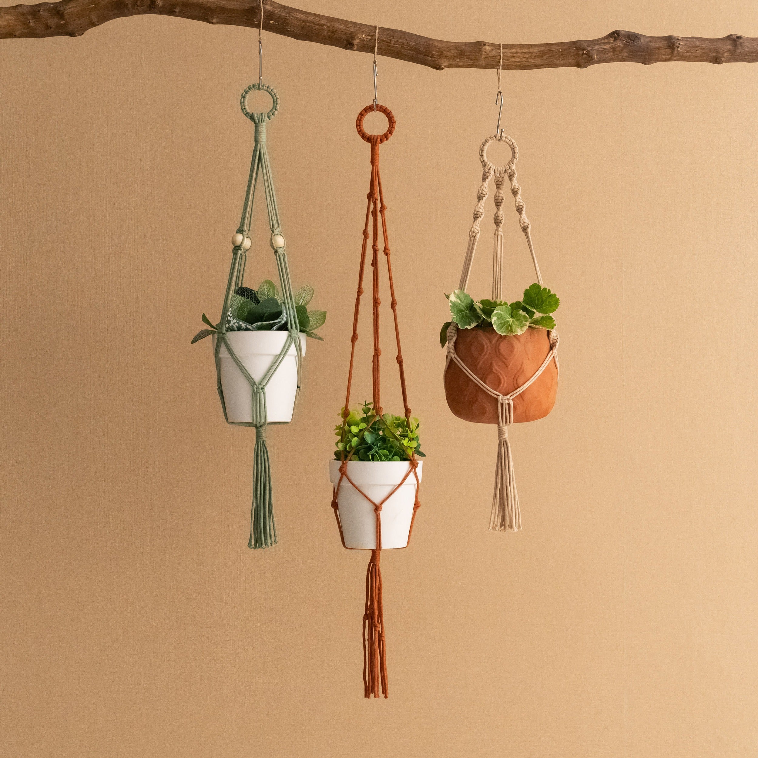 Macrame Hanging Plant Holder - Boho Wall Decor Cotton Rope I87