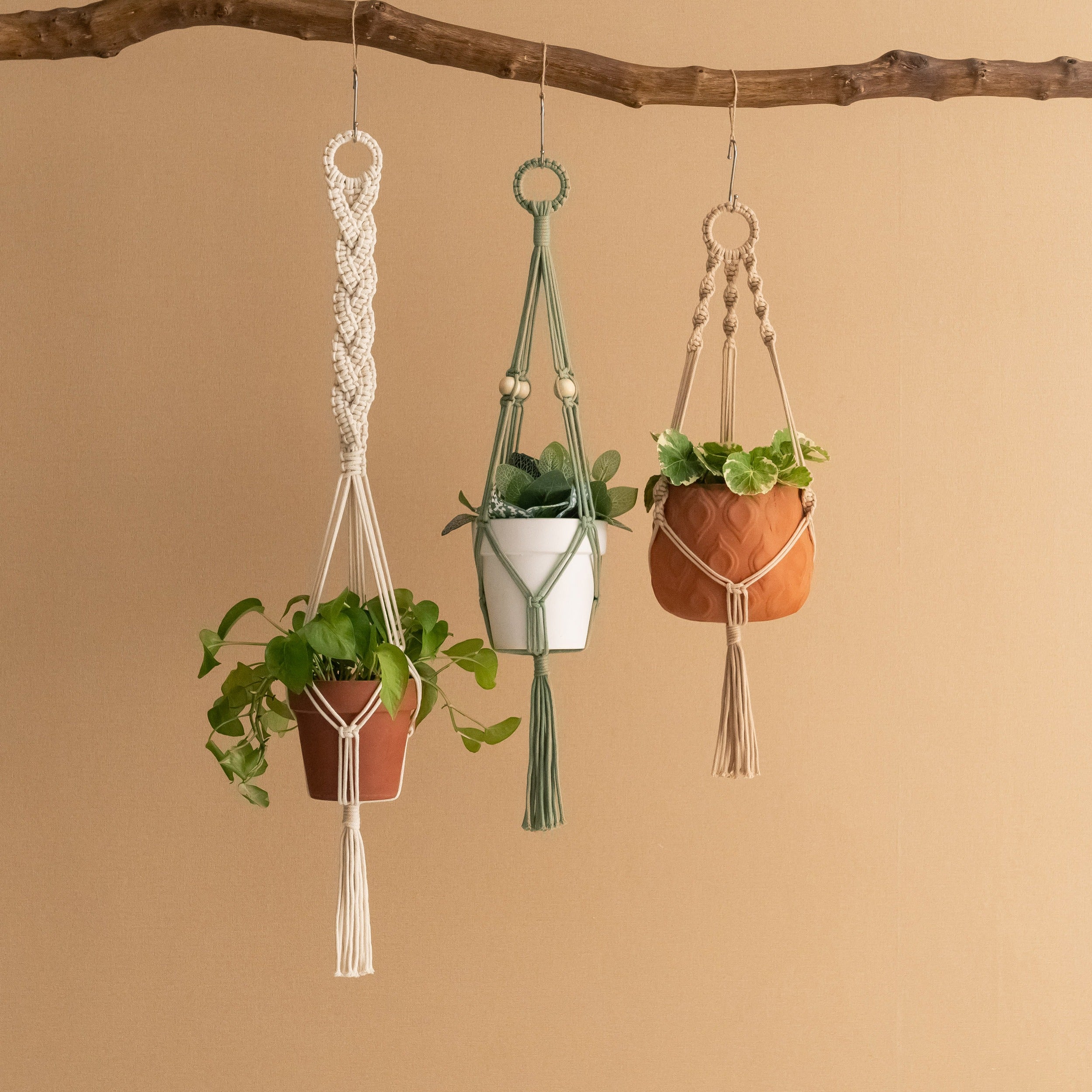 Macrame Hanging Plant Holder - Boho Wall Decor Cotton Rope I87