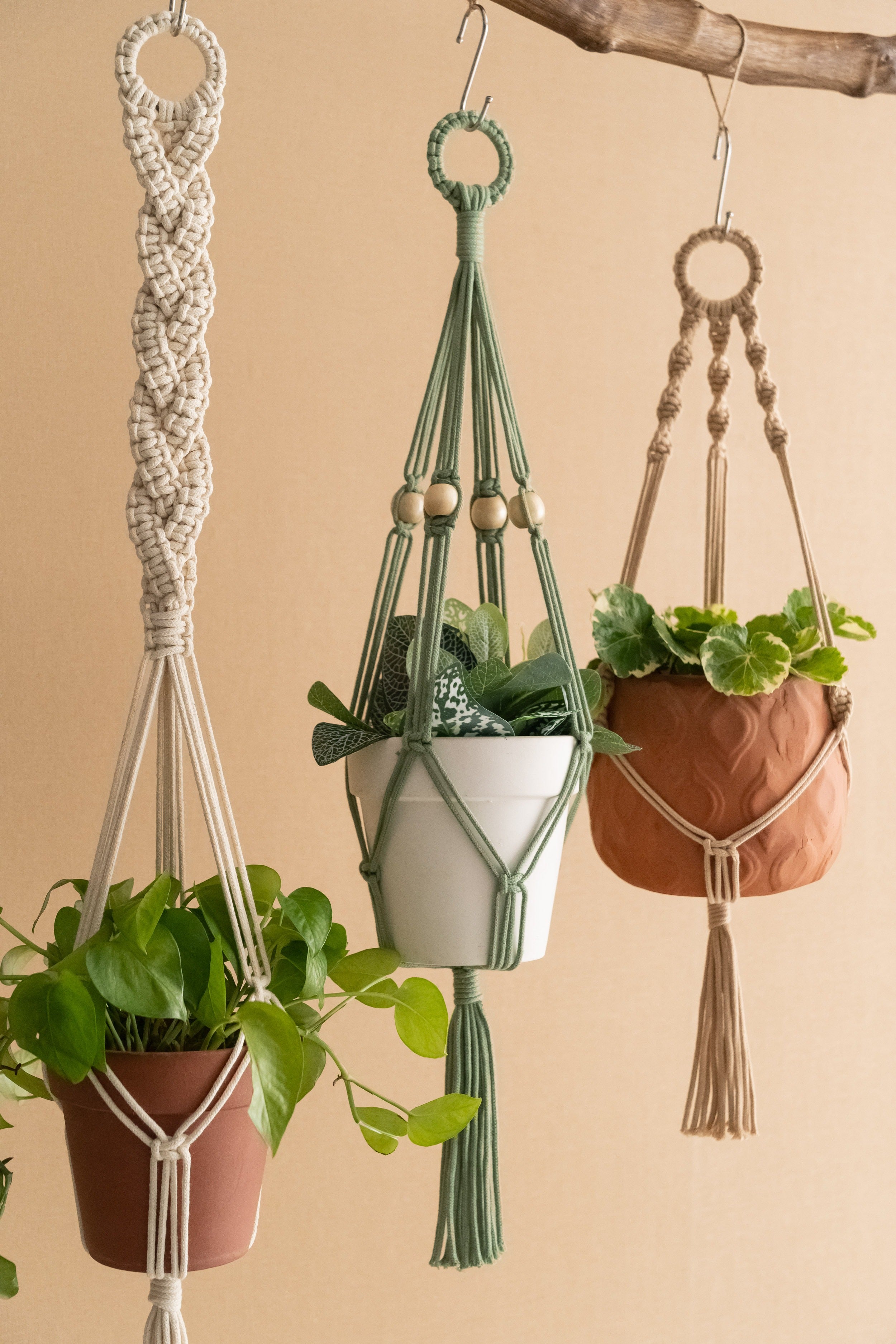 Macrame Hanging Plant Holder - Boho Wall Decor Cotton Rope I87