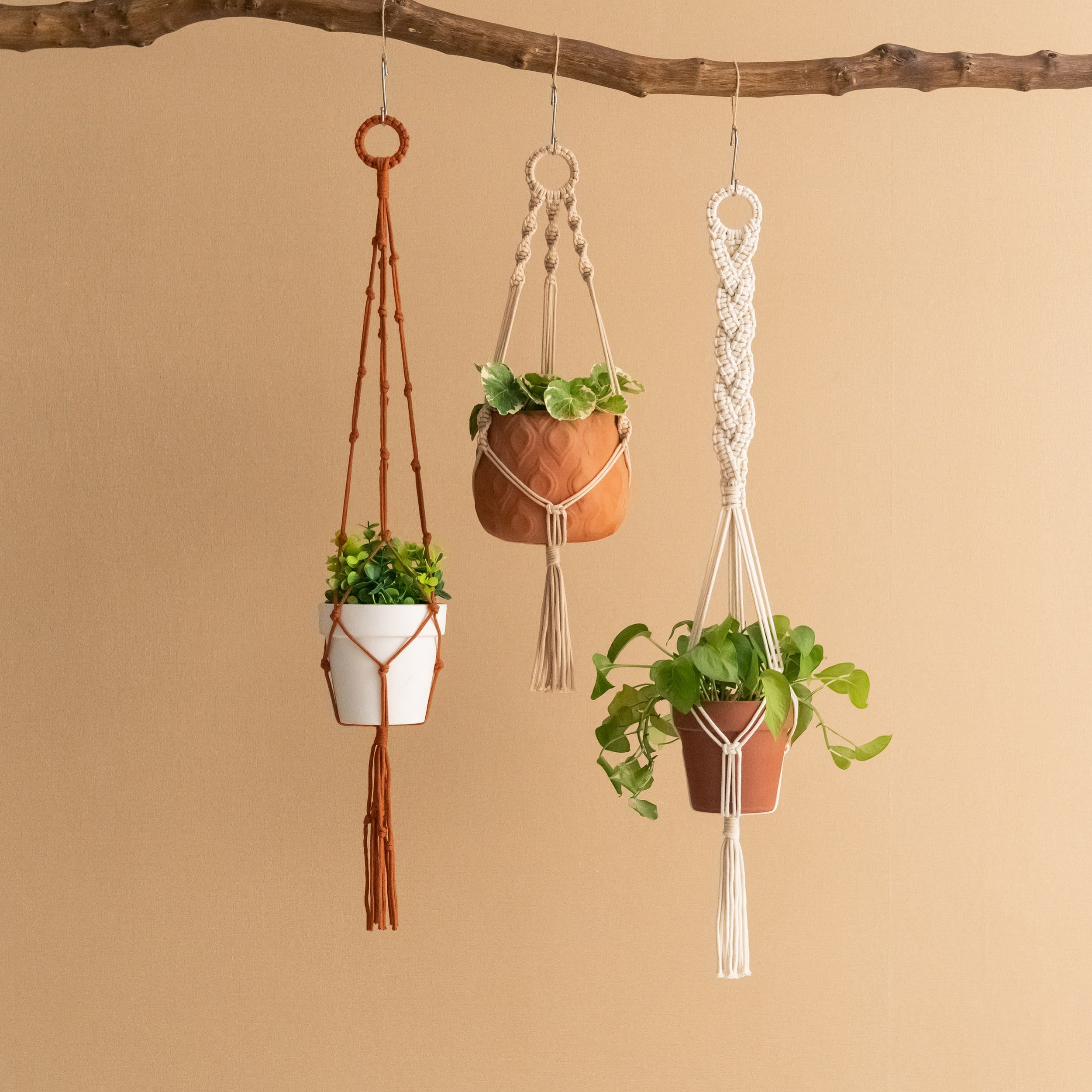 Macrame Hanging Plant Holder - Boho Wall Decor Cotton Rope I87