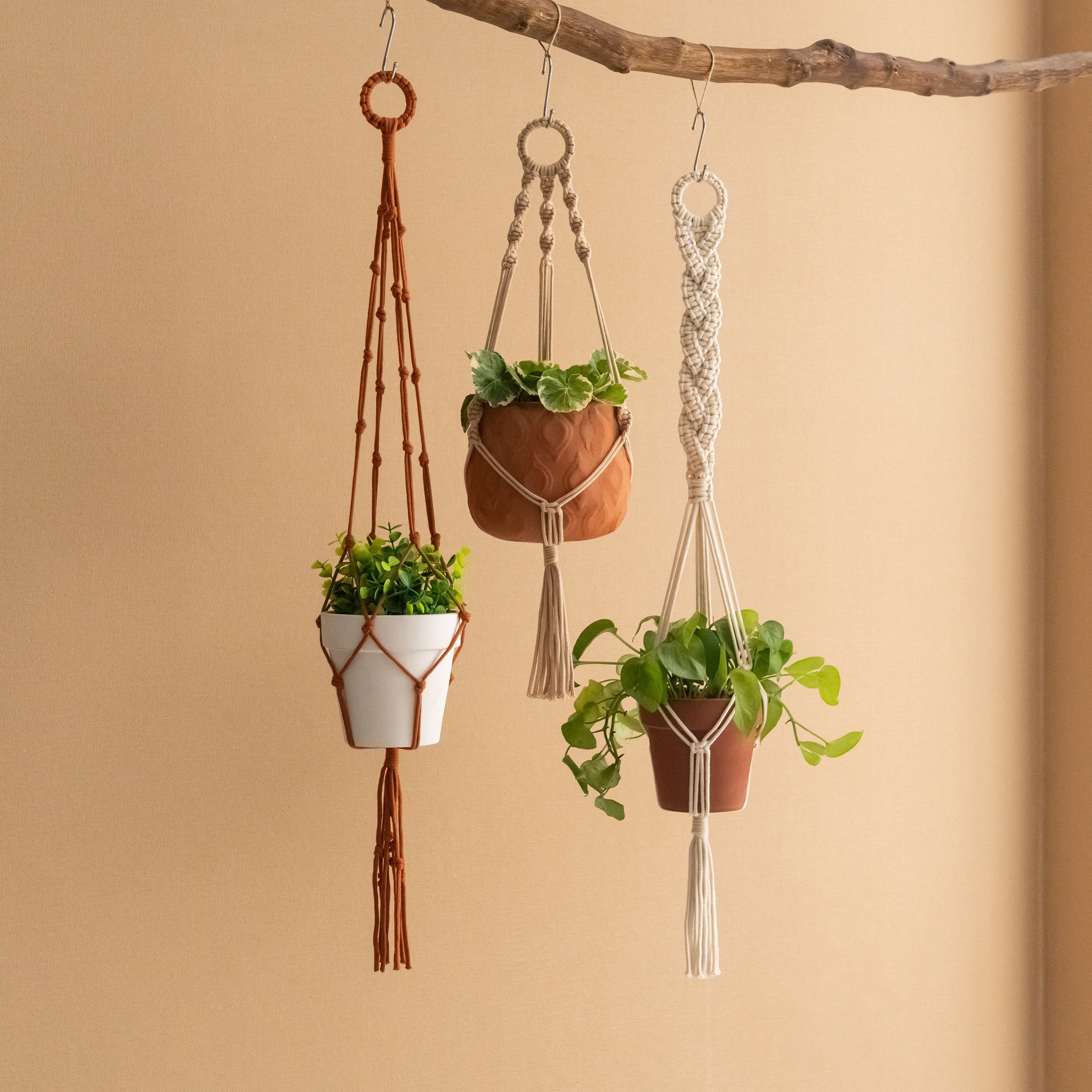 Macrame Hanging Plant Holder - Boho Wall Decor Cotton Rope I87