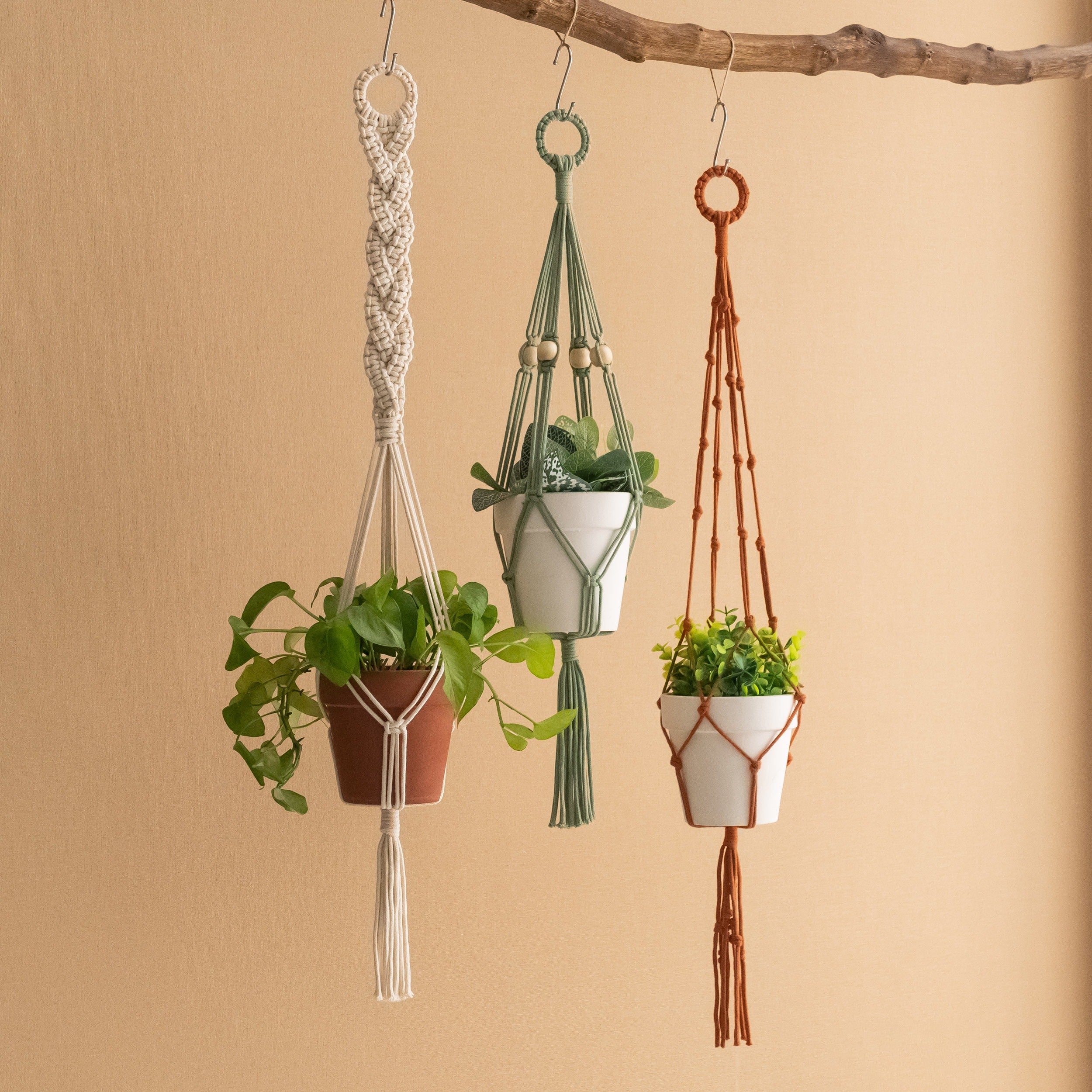 Macrame Hanging Plant Holder - Boho Wall Decor Cotton Rope I87