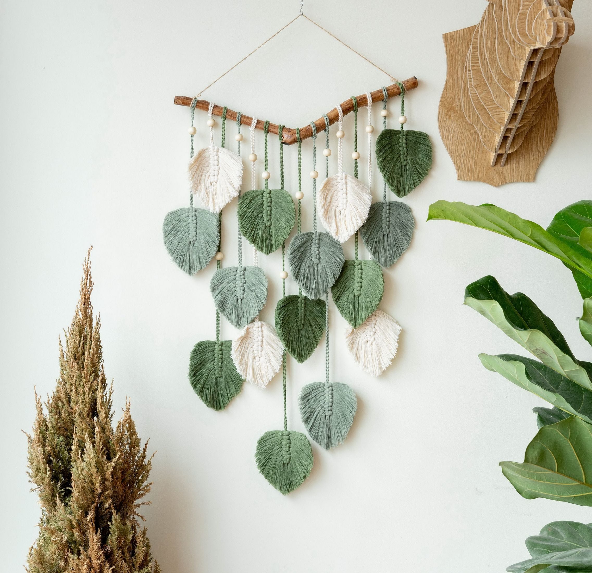 Green Leaves Macrame Wall Hanging - Boho Nursery Wall Decor L02