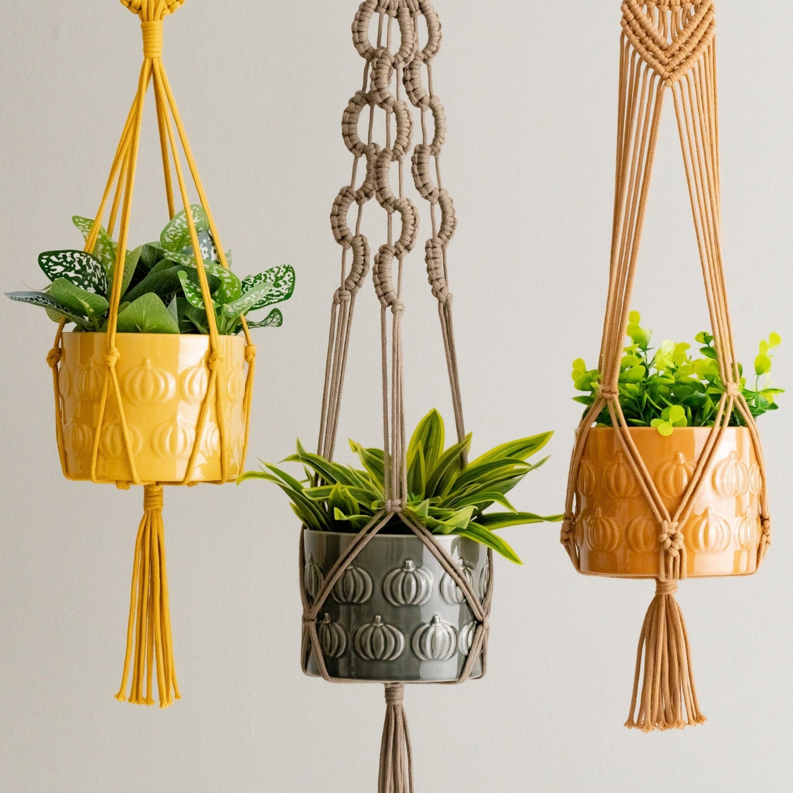 Macrame Plant Hanger with Tail – Cotton Boho Long Tassel Planter I48